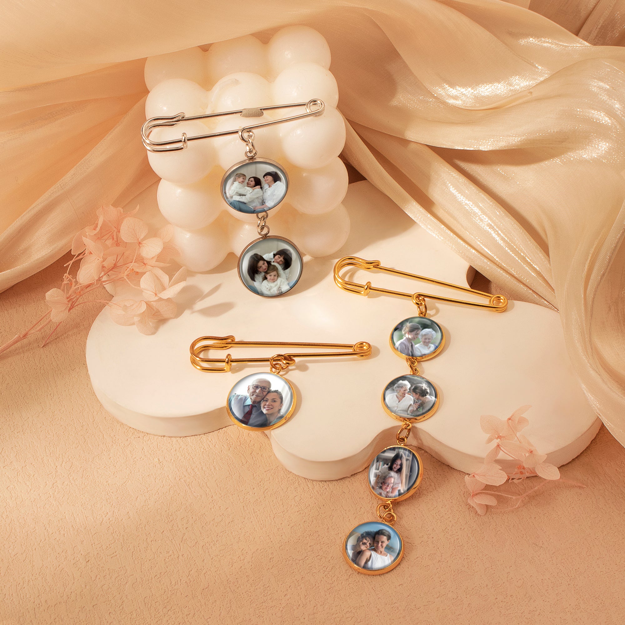 Vertical Round Graduation Photo Brooch Pin