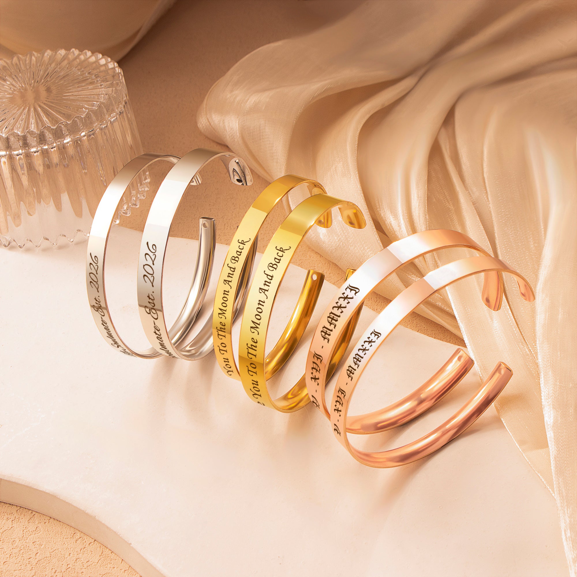 Custom 6mm and 8mm Matching Cuff Bangle Set