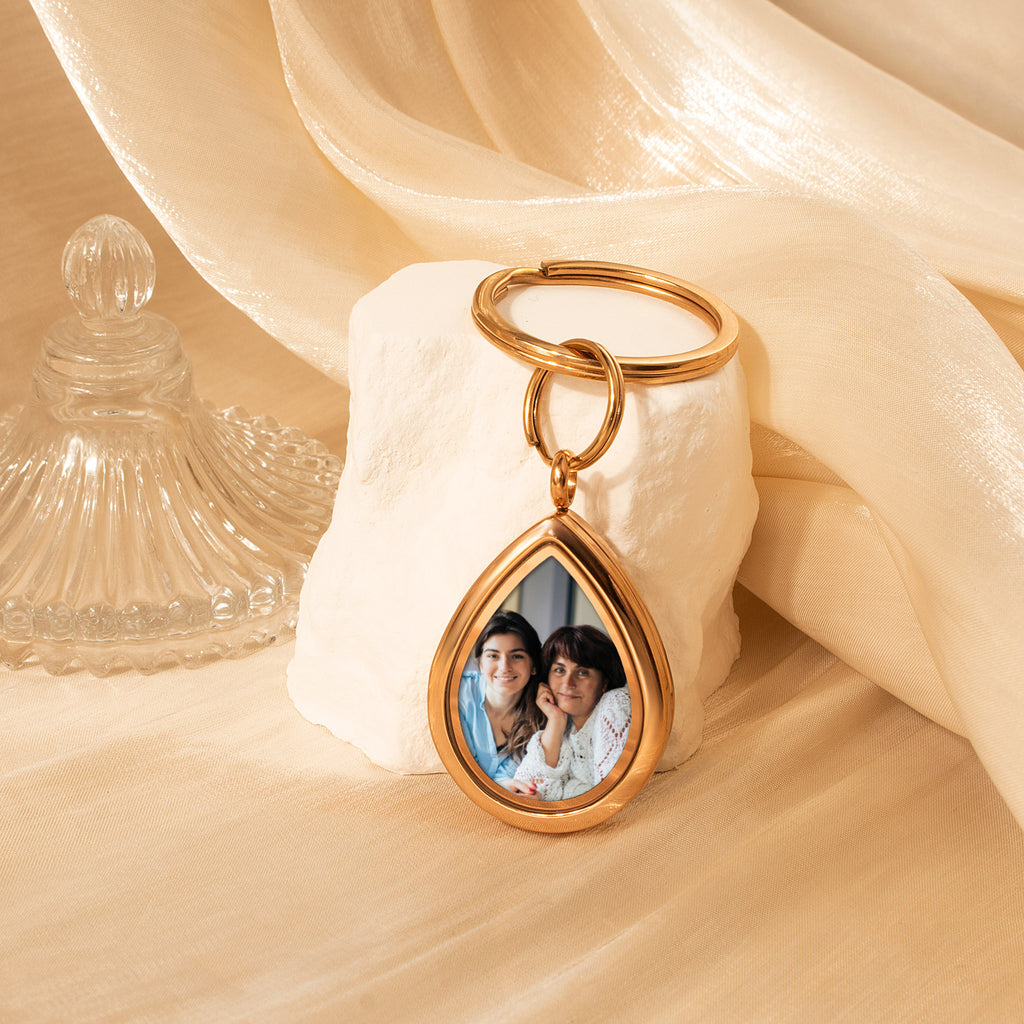Glass Teardrop Photo Locket Keychain