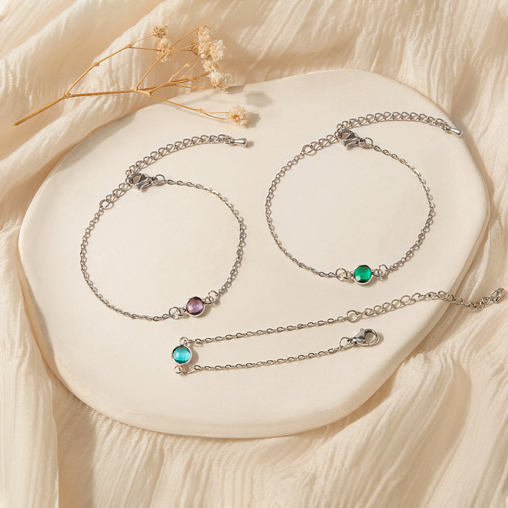 Women's Dainty Birthstone Charm Bracelet
