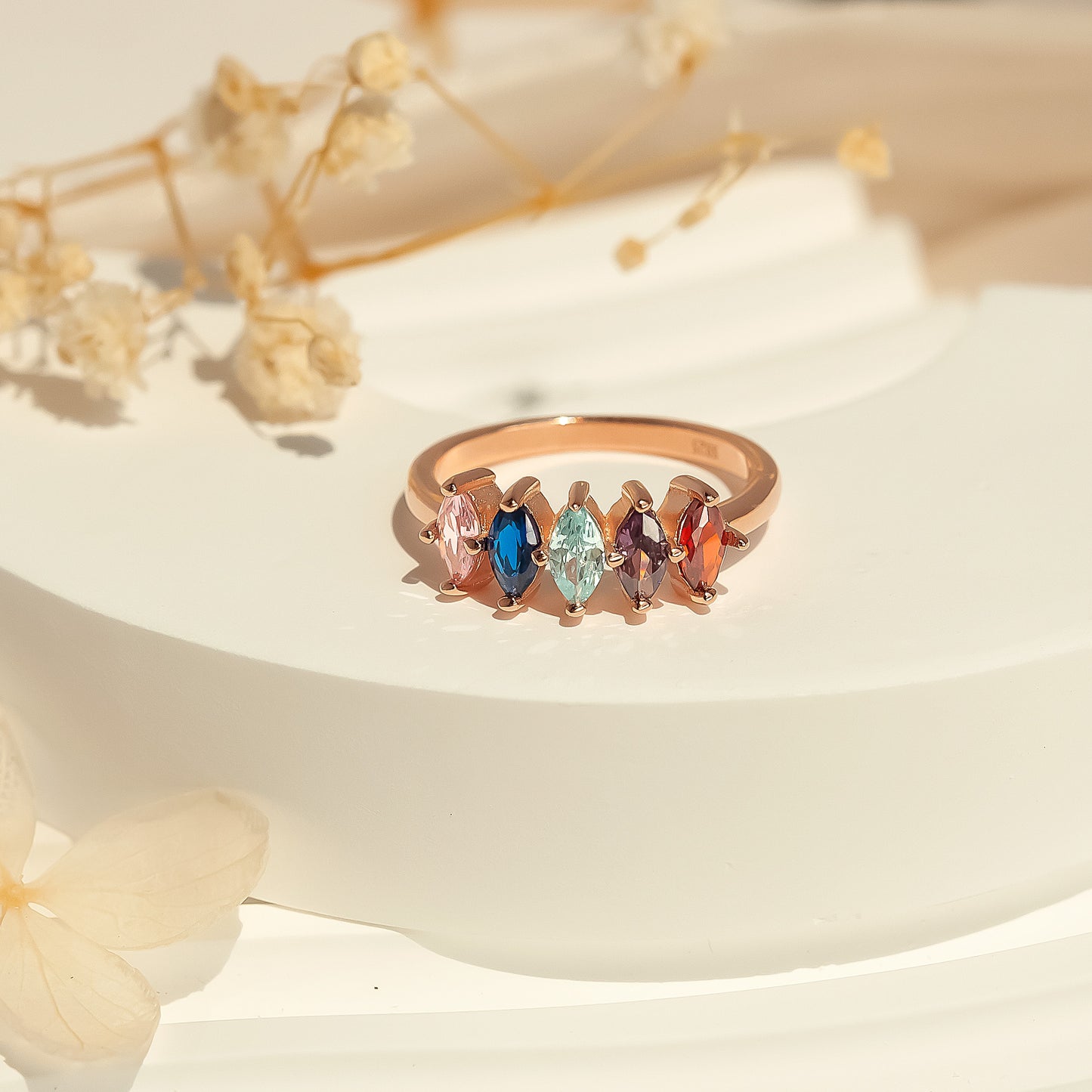 Personalized Diamond Shaped Birthstone Ring