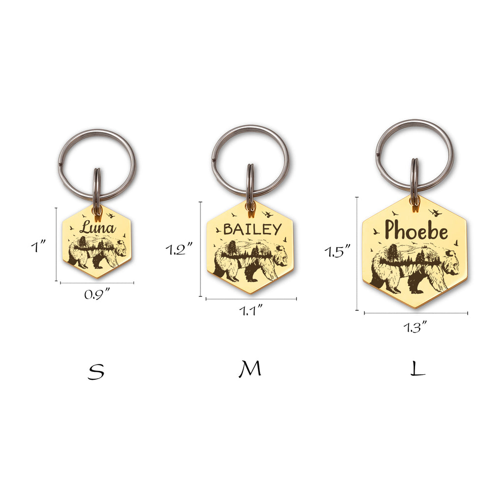 Bear Woods Hexagon Shaped Pet ID Dog Tag