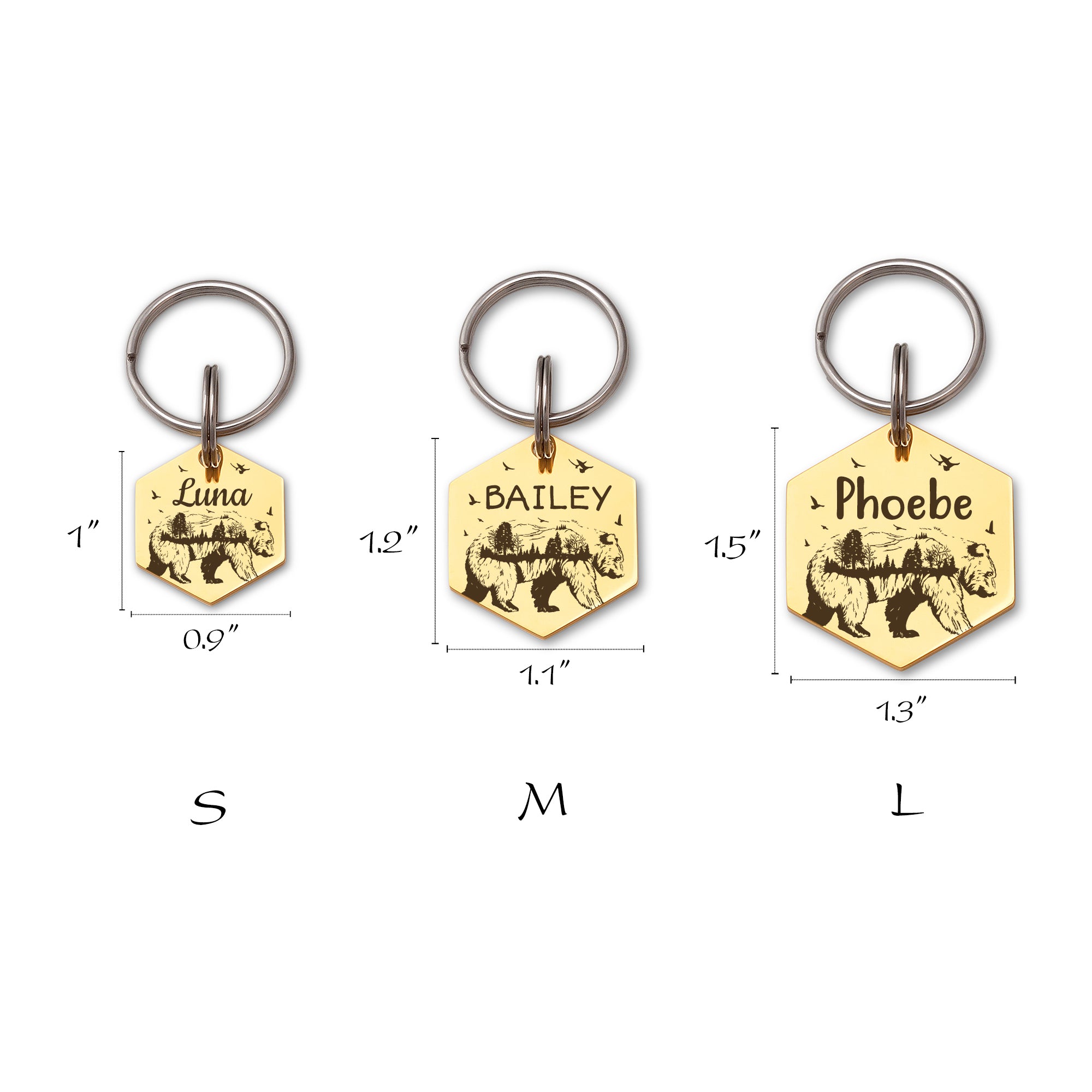 Bear Woods Hexagon Shaped Pet ID Dog Tag