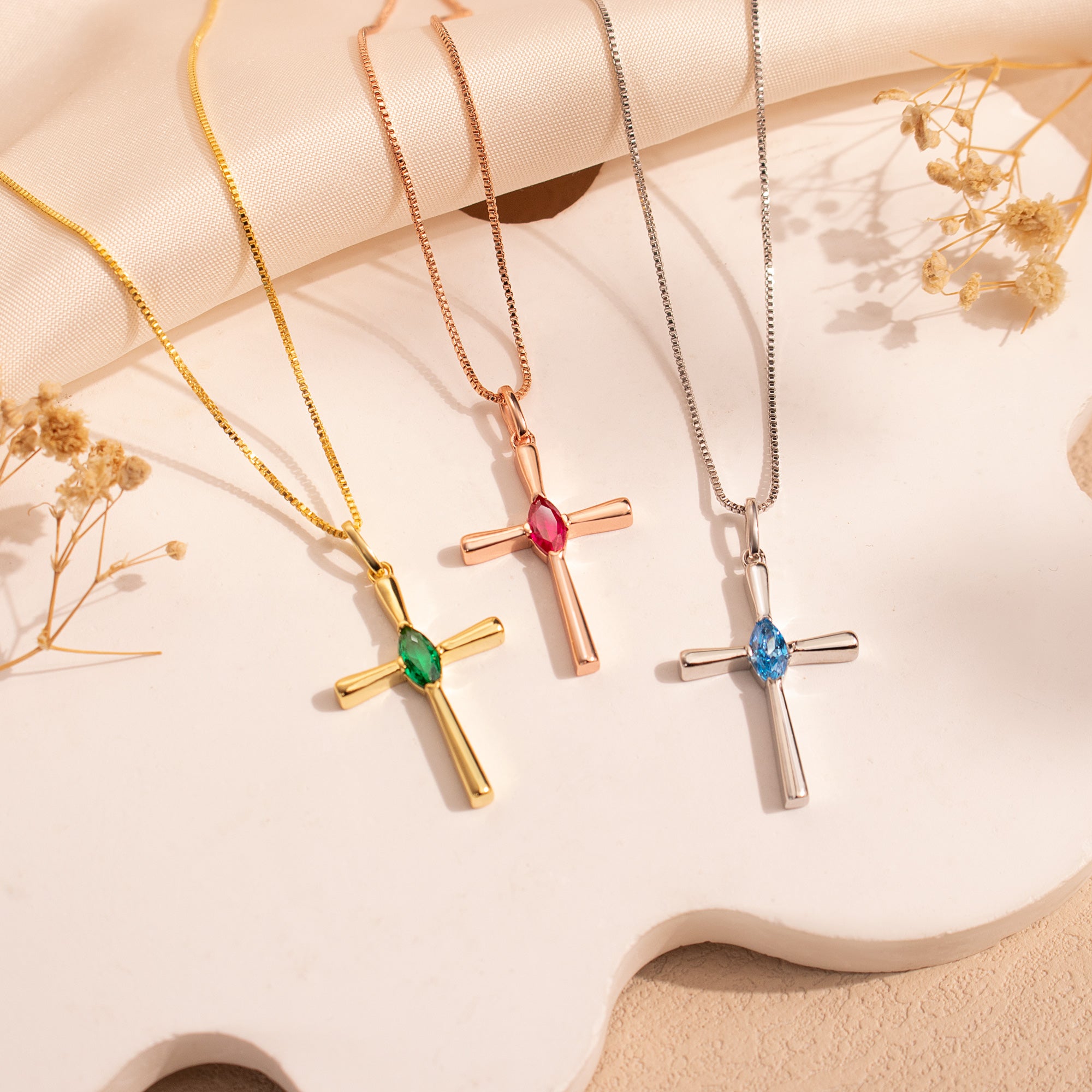 Personalized Birthstone Cross Necklace