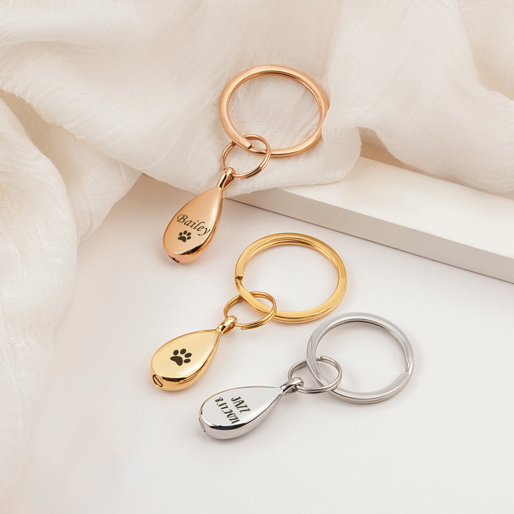Teardrop Pet Portrait Memorial Ashes Holder Key Chain