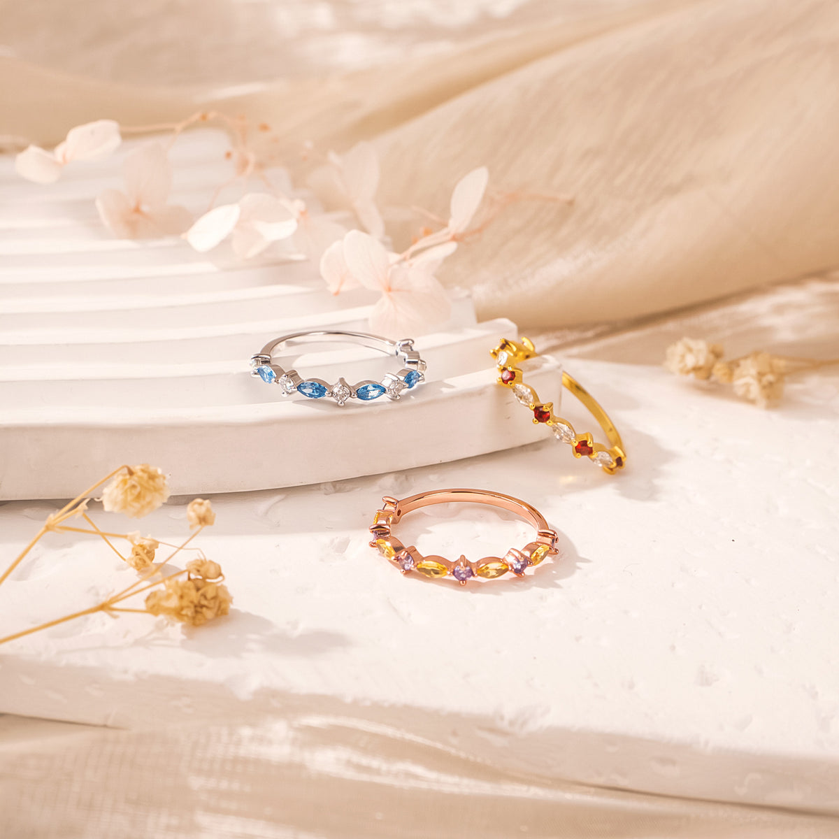 Personalized Marquise and Round Birthstone Ring