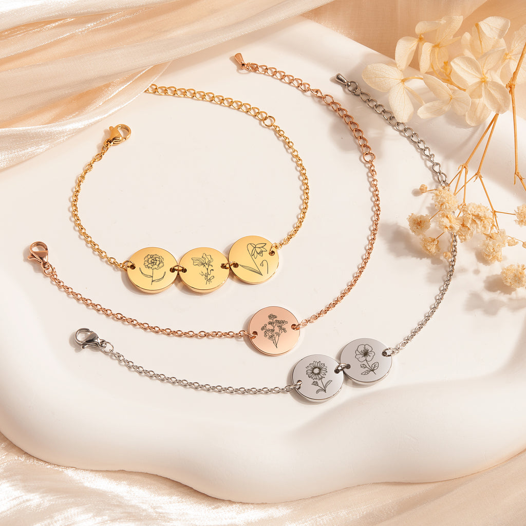 Personalized Flower Charm Bracelet