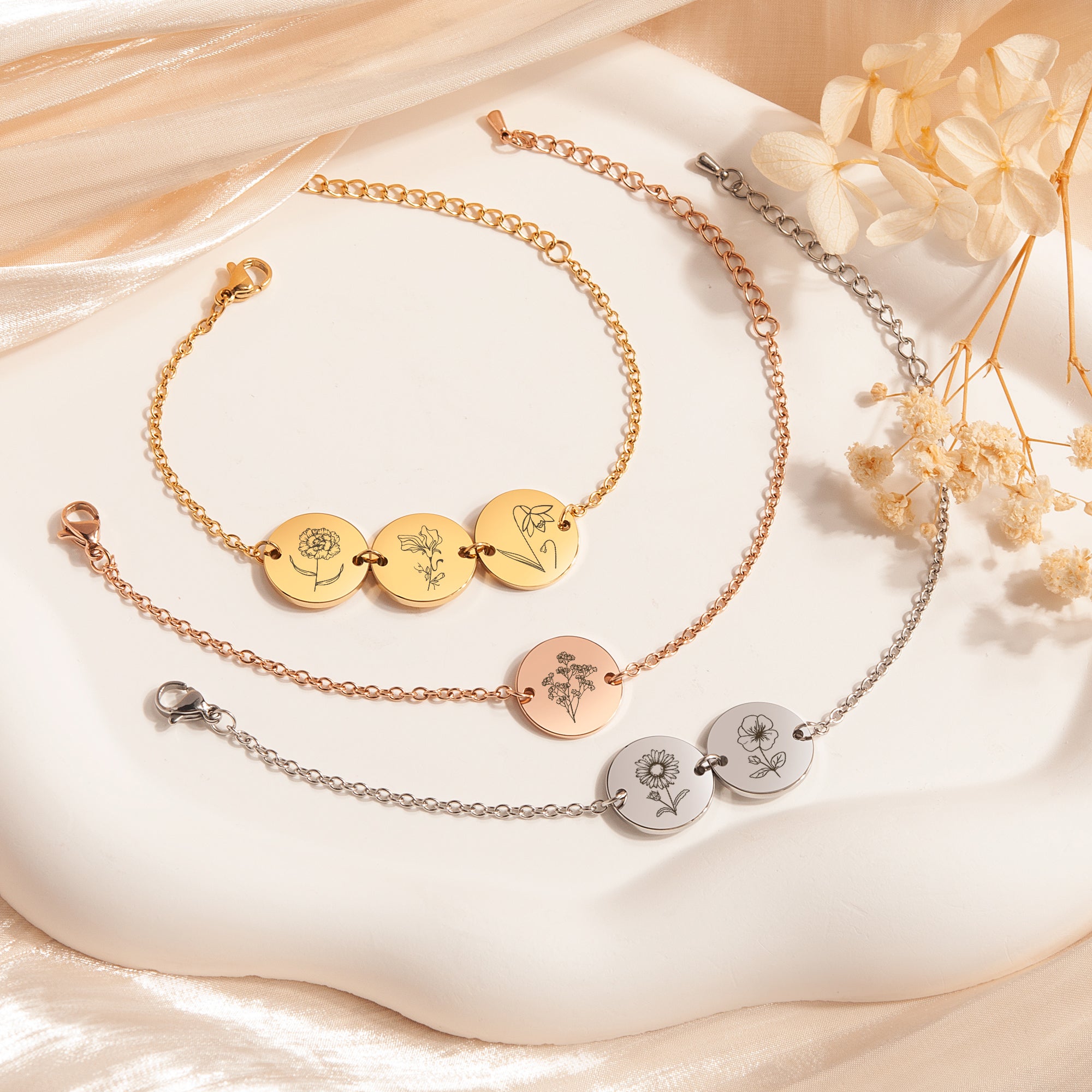 Personalized Flower Charm Bracelet