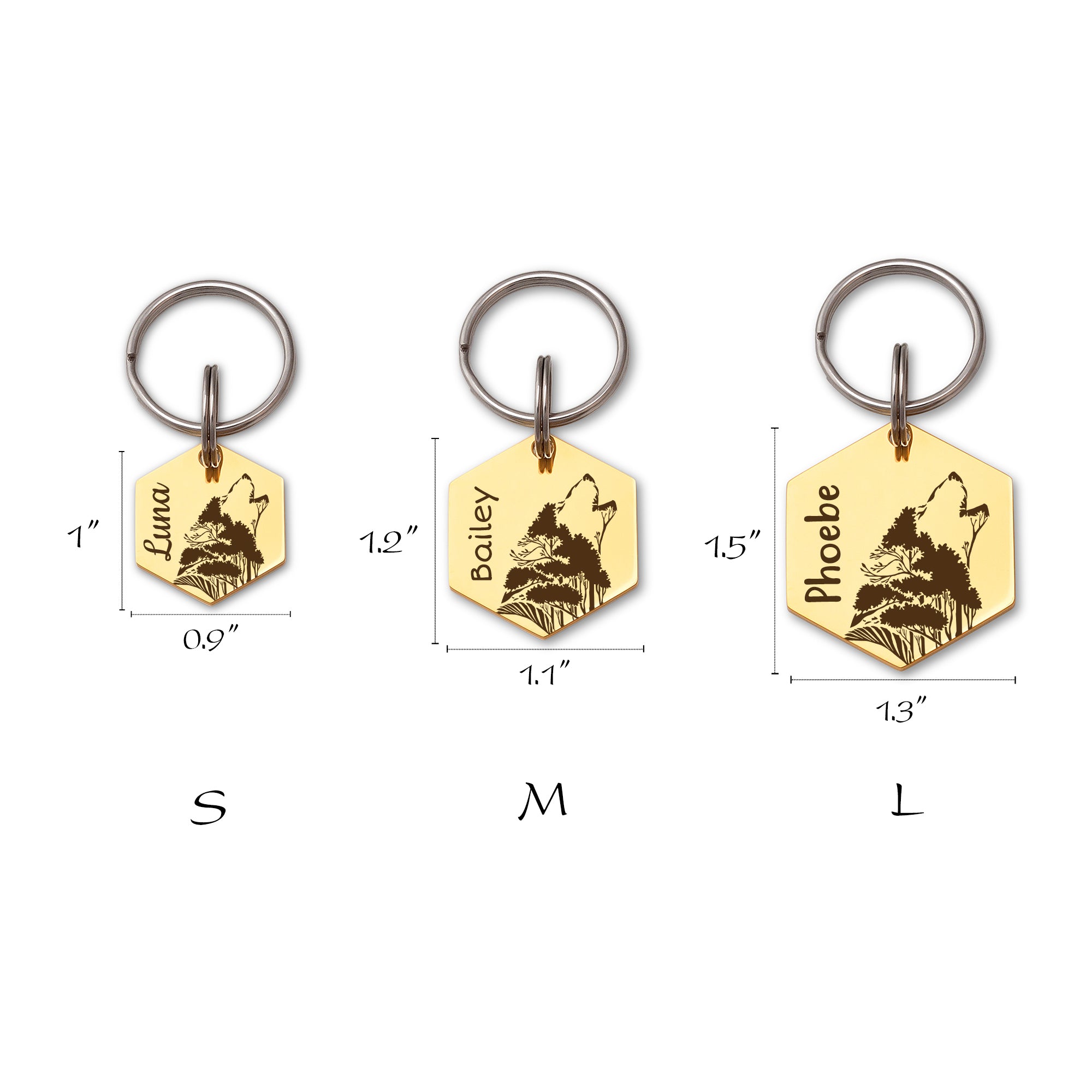 Hexagon Wolf Woods Shaped Pet ID Dog Tag