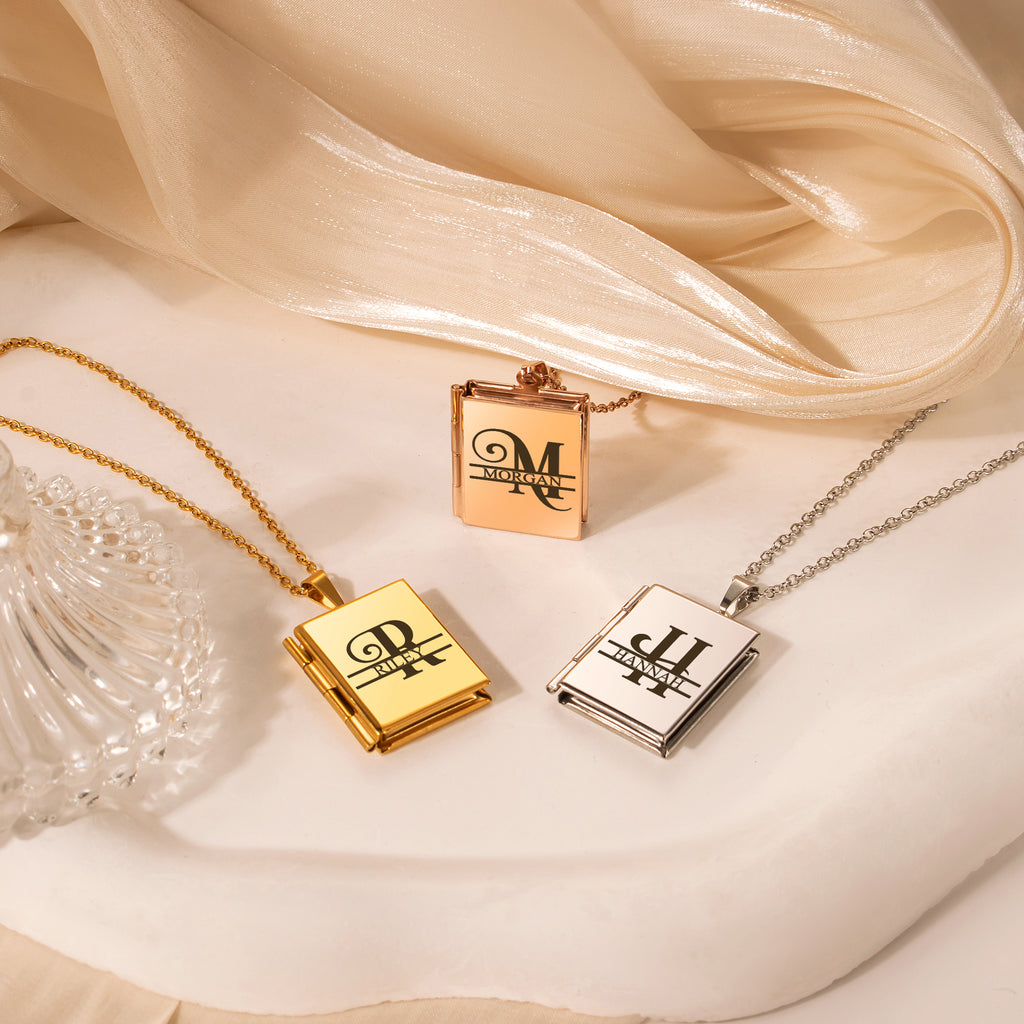 Square Name Photo Locket Necklace