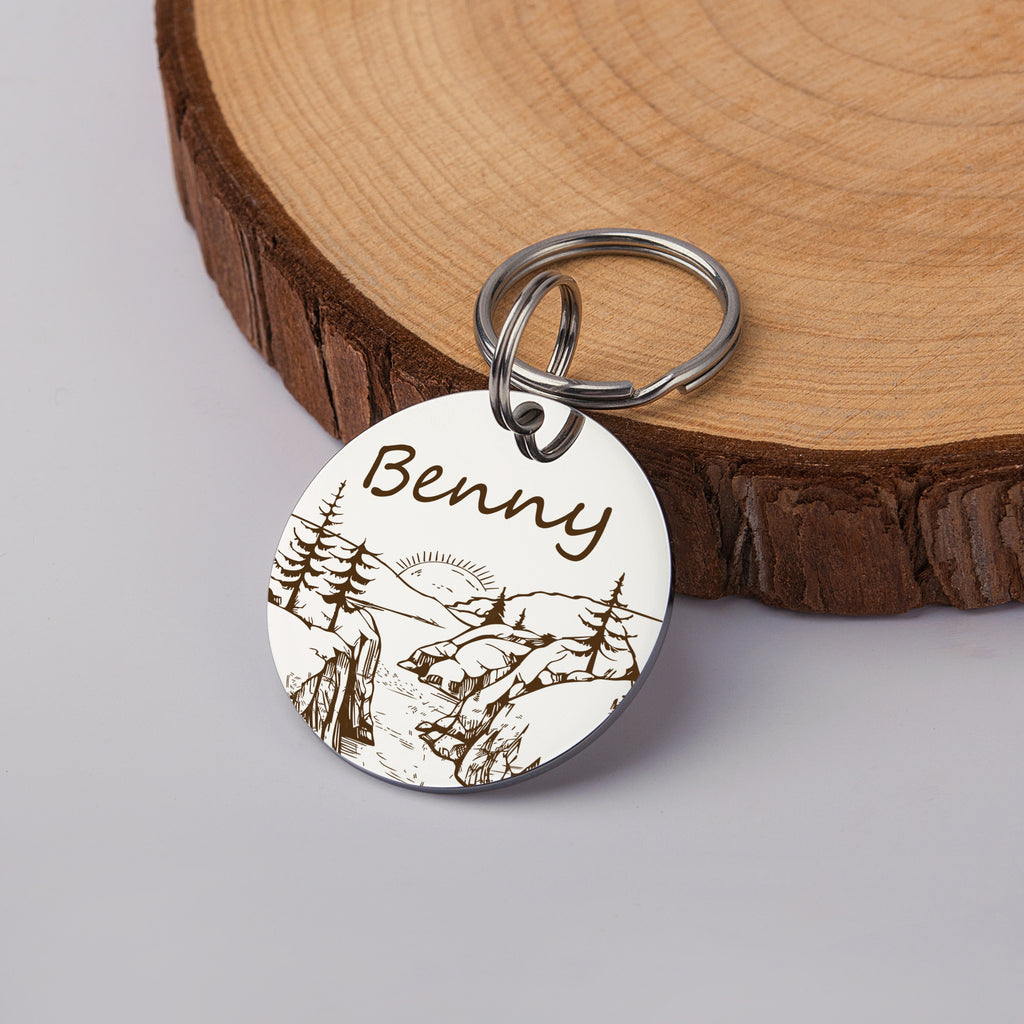 Mountain Sunrise Round Pet ID Dog Tag