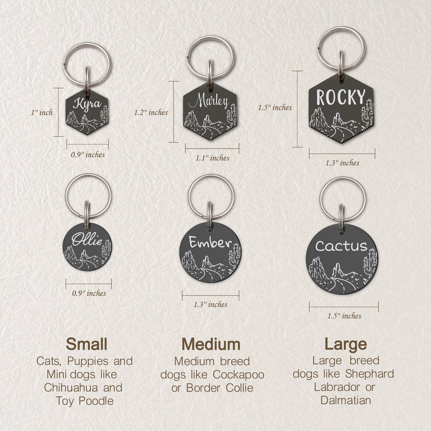 Personalized Rocky Road Cactus Hexagon Shaped Pet ID Dog Tag for Cat or Dog