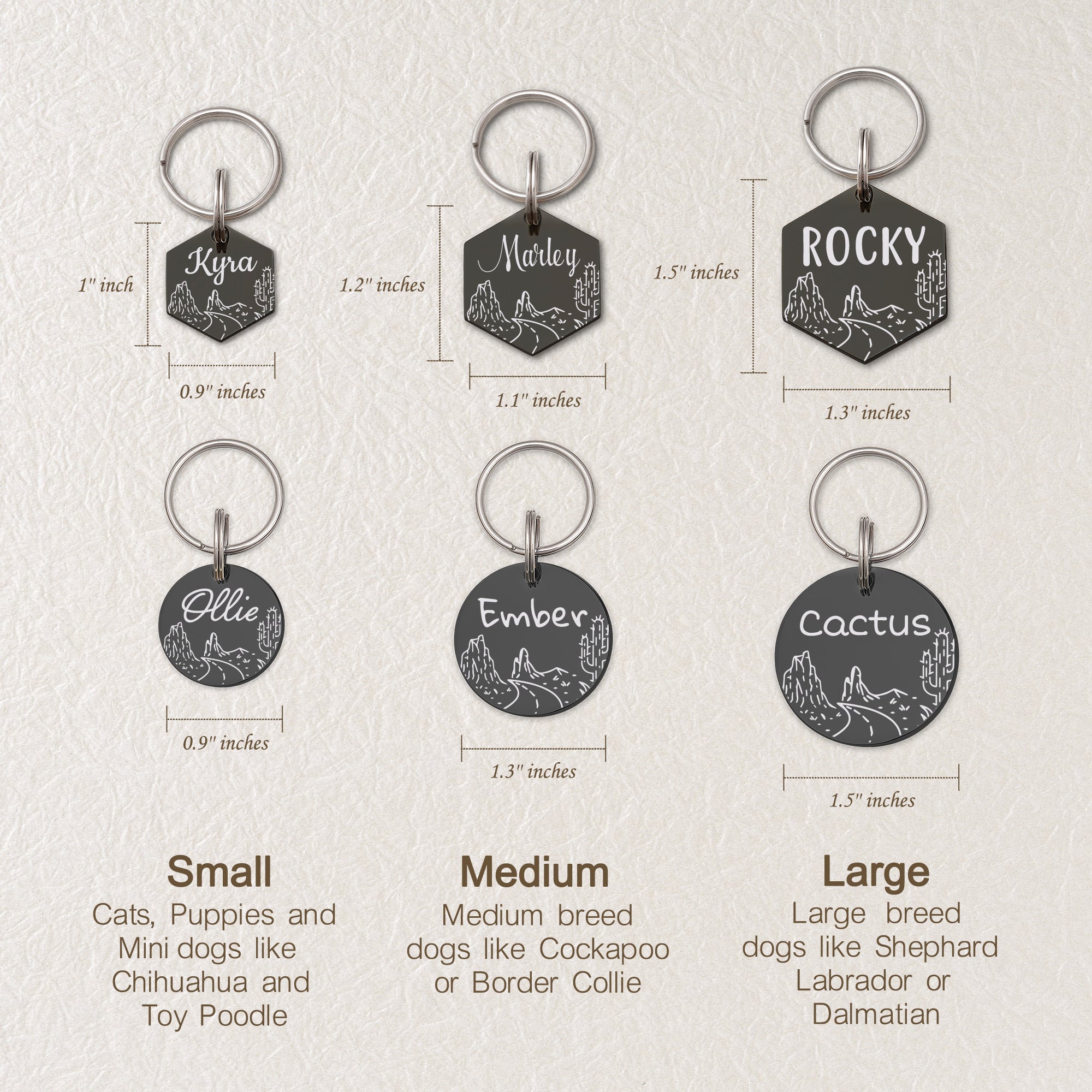Rocky Road Cactus Hexagon Pet ID Dog Tag