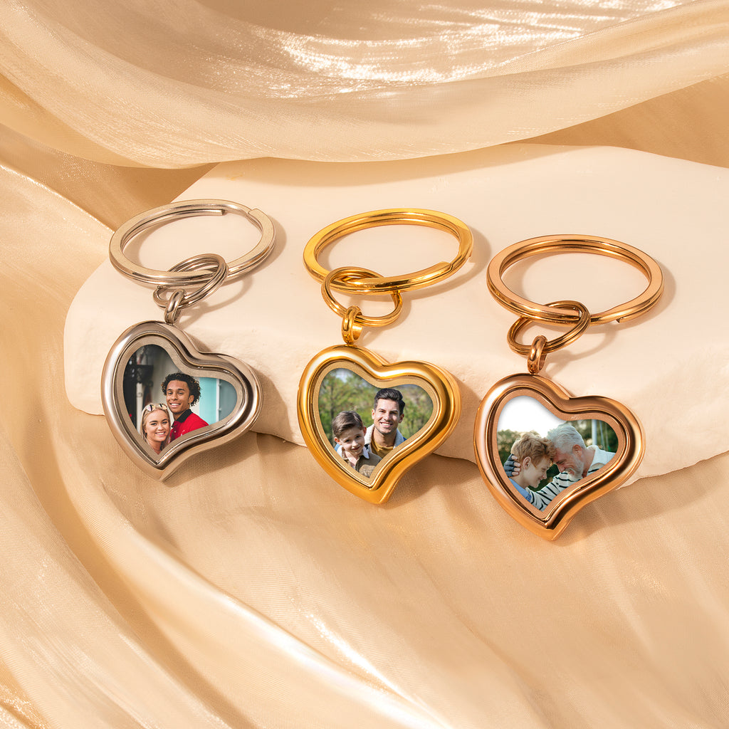 Custrom Sideways Heart Photo Locket Keychain