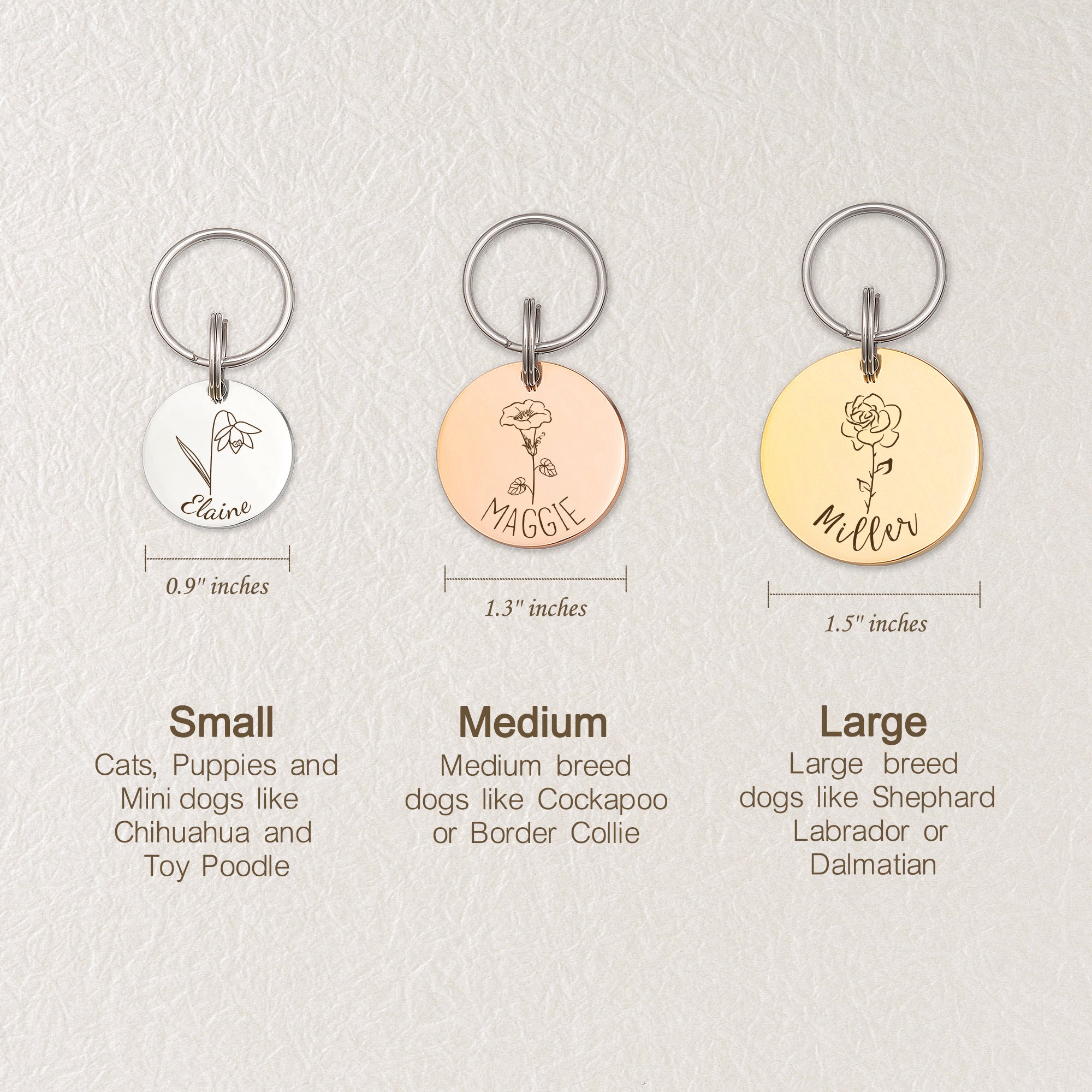 Round Birth Flower ID Tag for Cats and Dogs