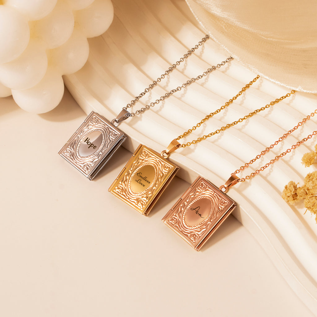 18K Gold Vintage Square Locket Necklace