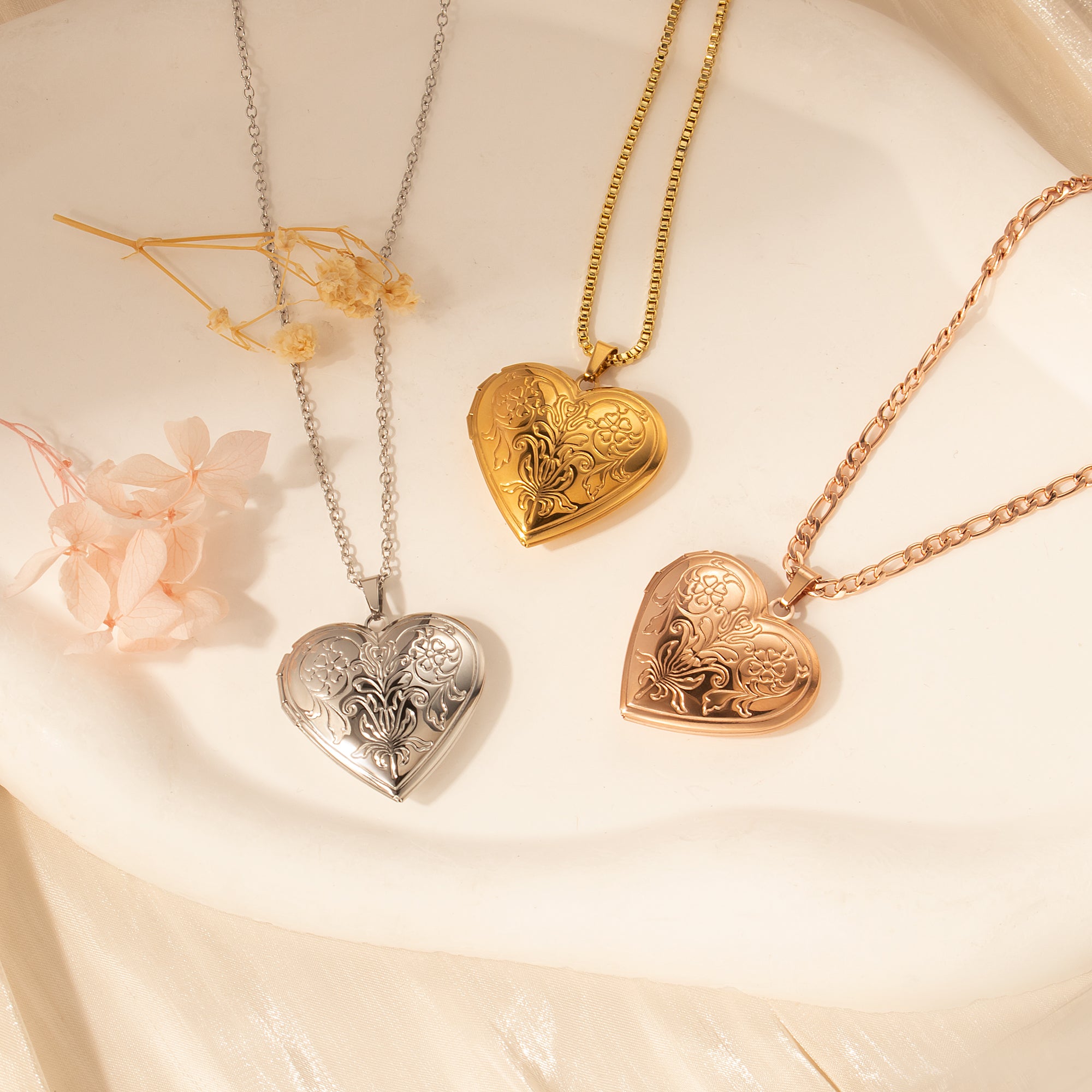 Symmetrical Floral Pet Photo Heart Locket