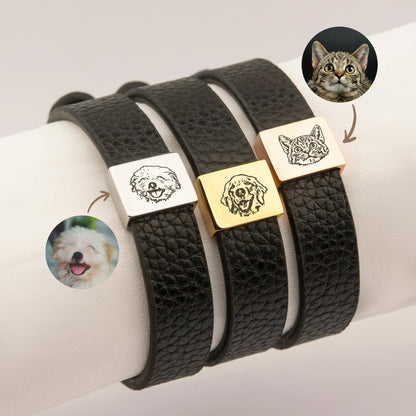 Personalized Pet Portrait Adjustable Leather Bracelet