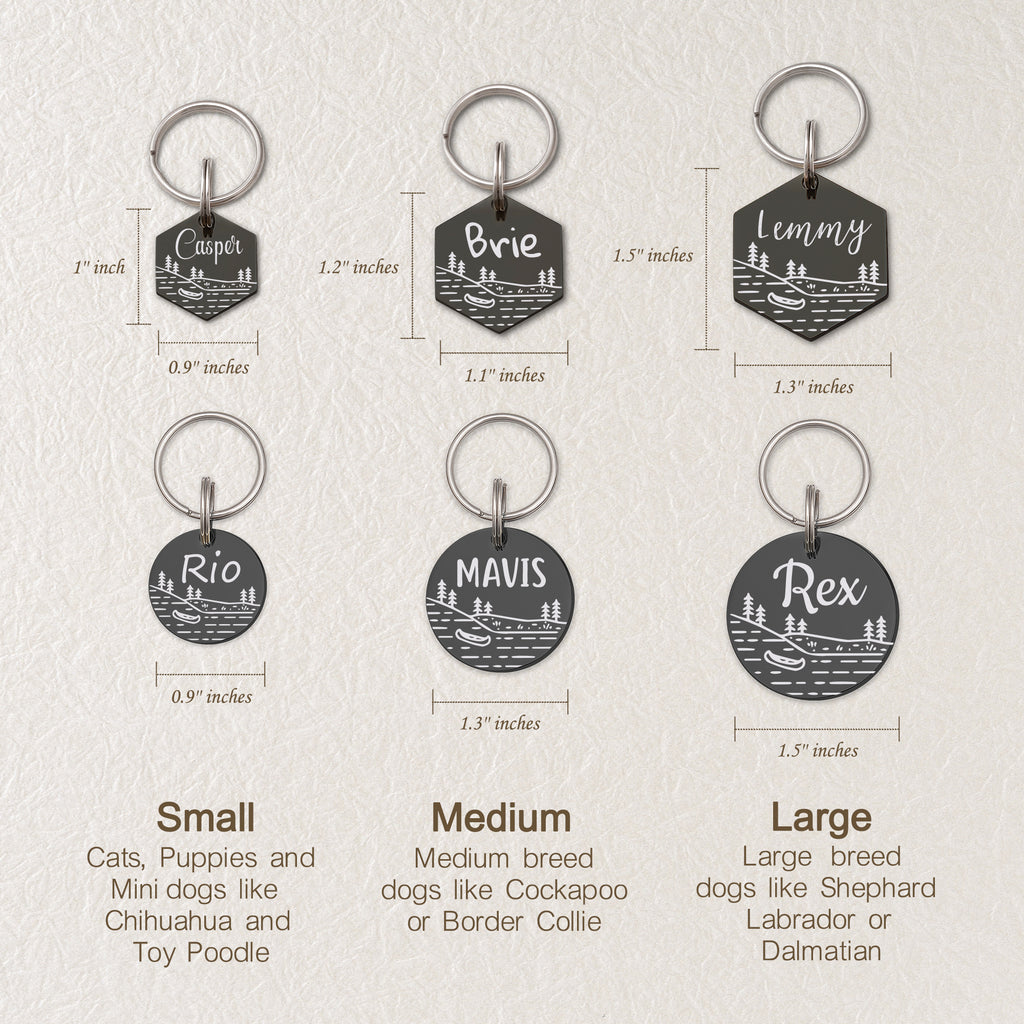 Boat in Lake Round Pet ID Dog Tag