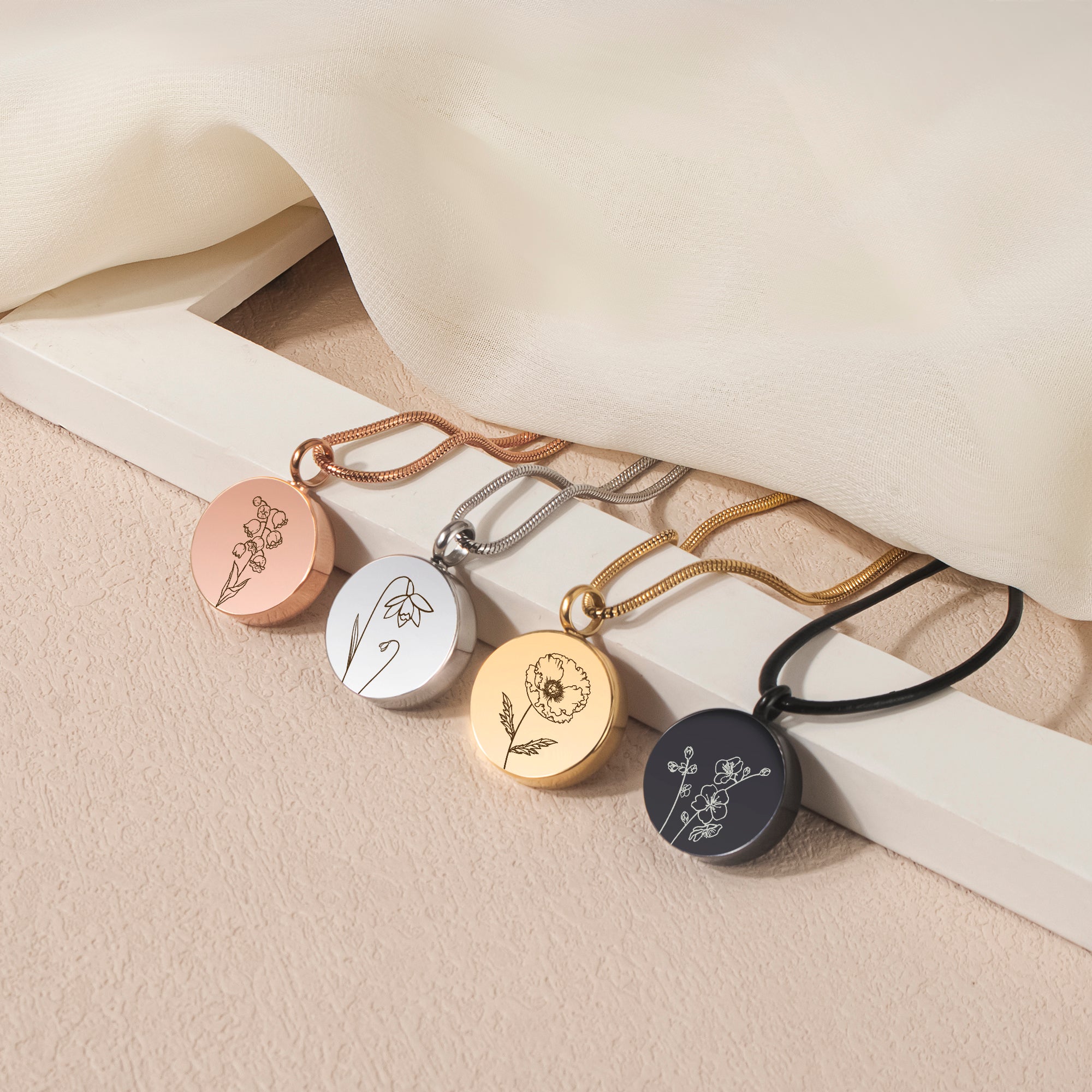 Classic Round Birth Flower Memorial Necklace