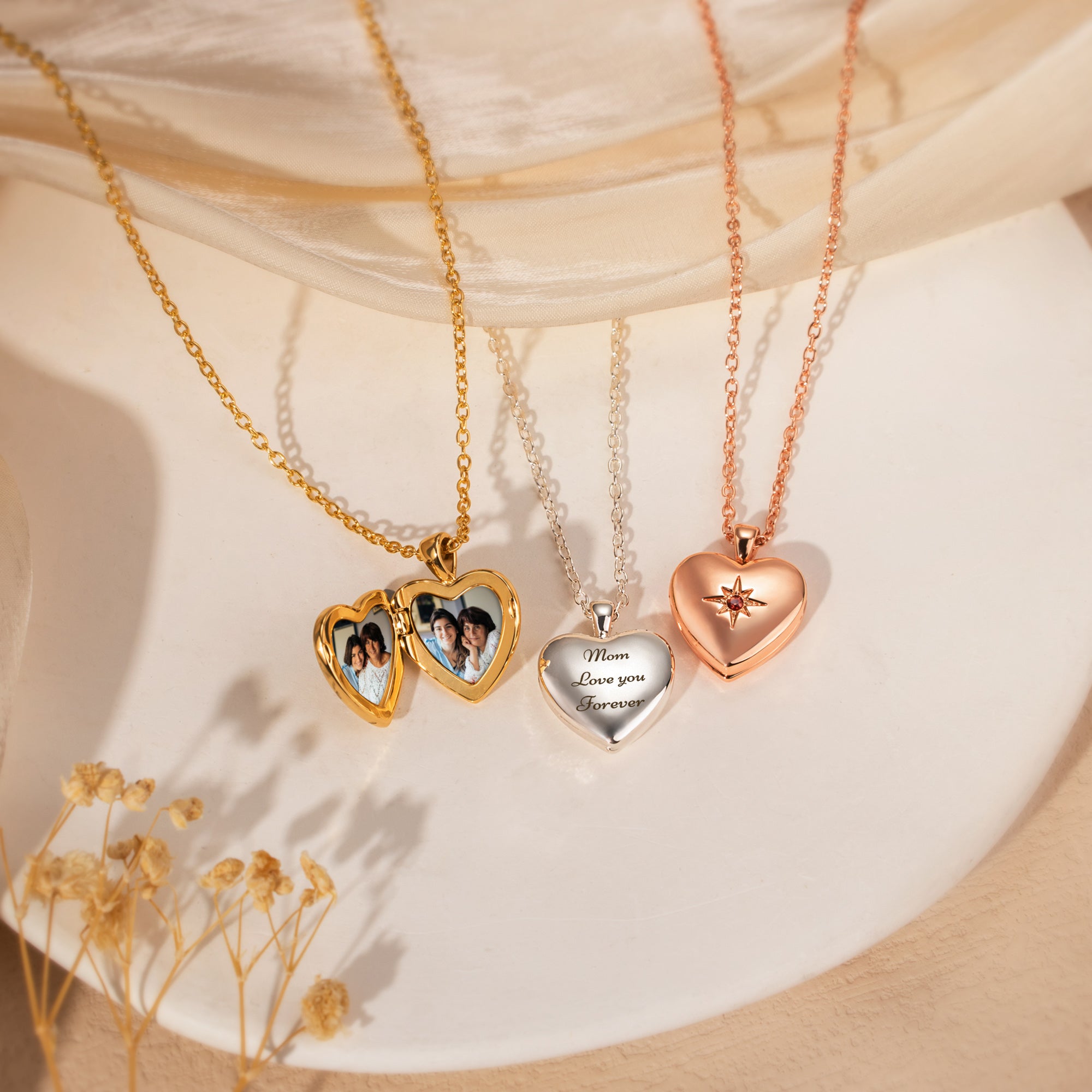 Heart Birthstone Photo Locket Necklace