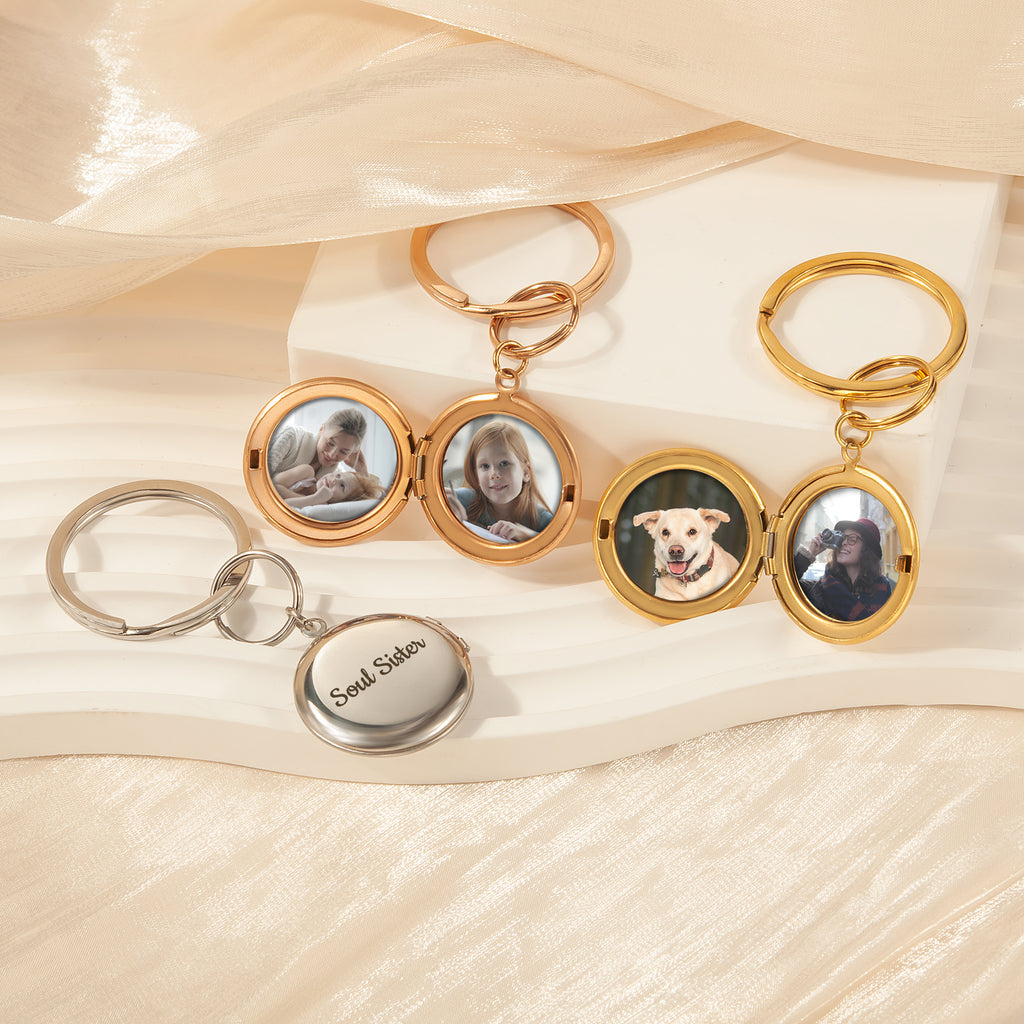 Custom Flower Photo Locket Key Chain