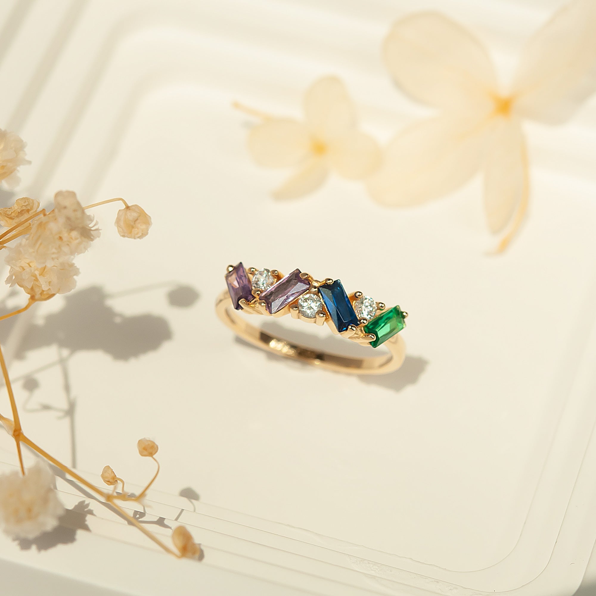 Personalized Square Shaped Birthstone Ring