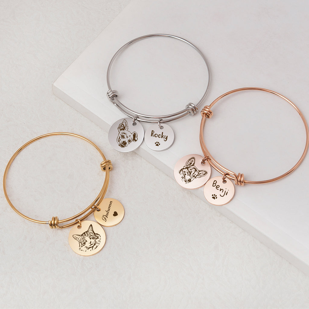 Pet Portrait Charm Adjustable Bangle