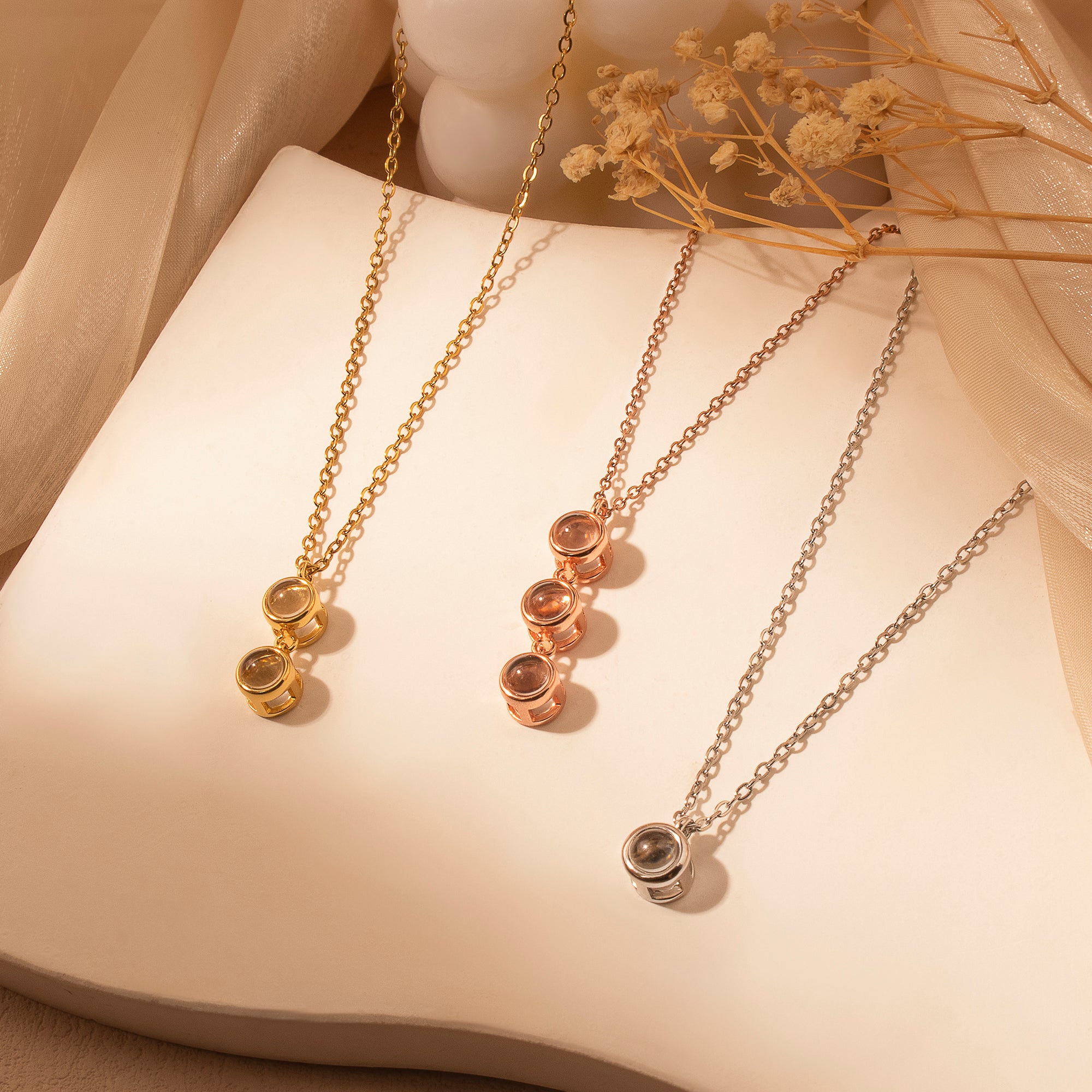 Round Multi-Photo Projection Pet Memorial Necklace