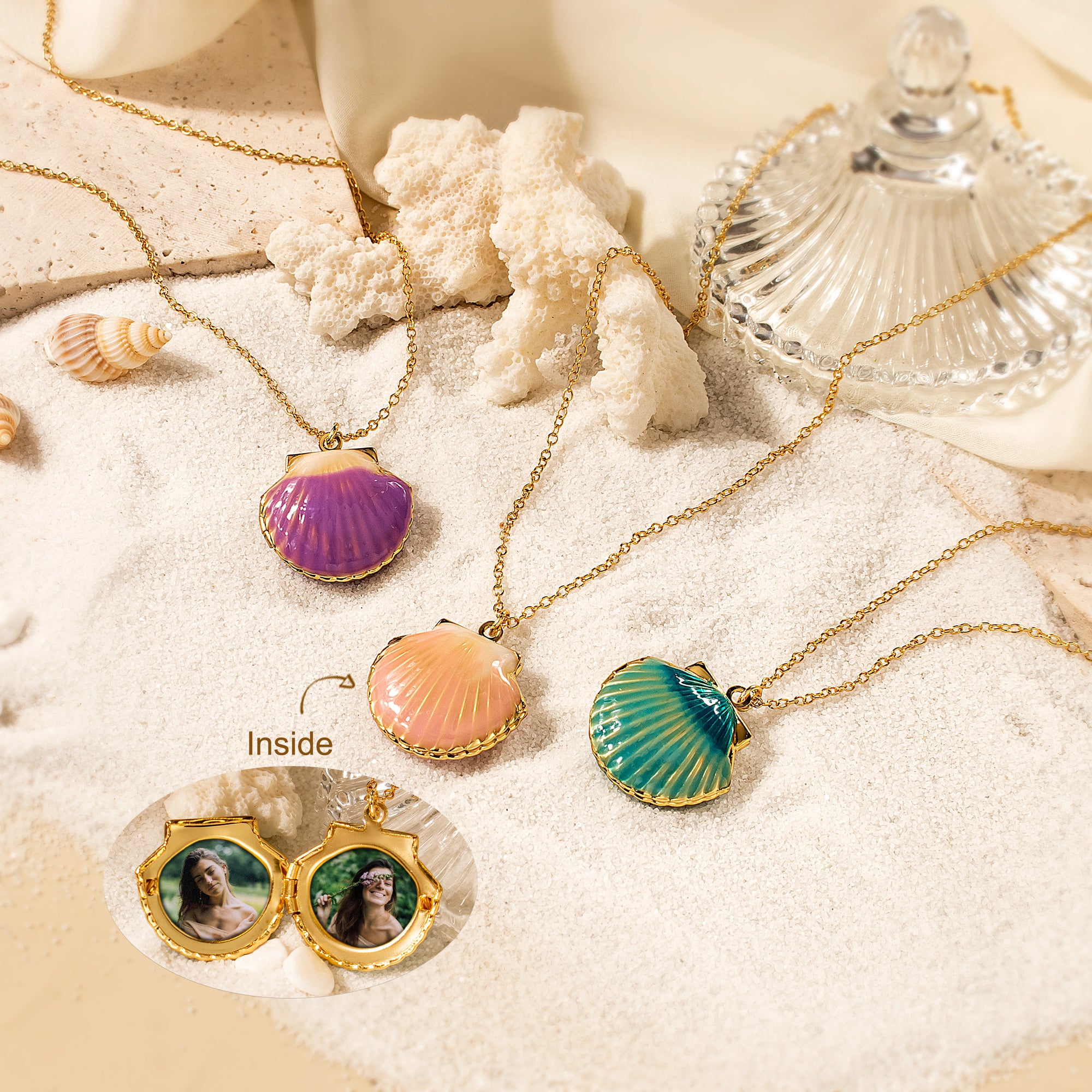 Custom Seashell Photo Locket Necklace