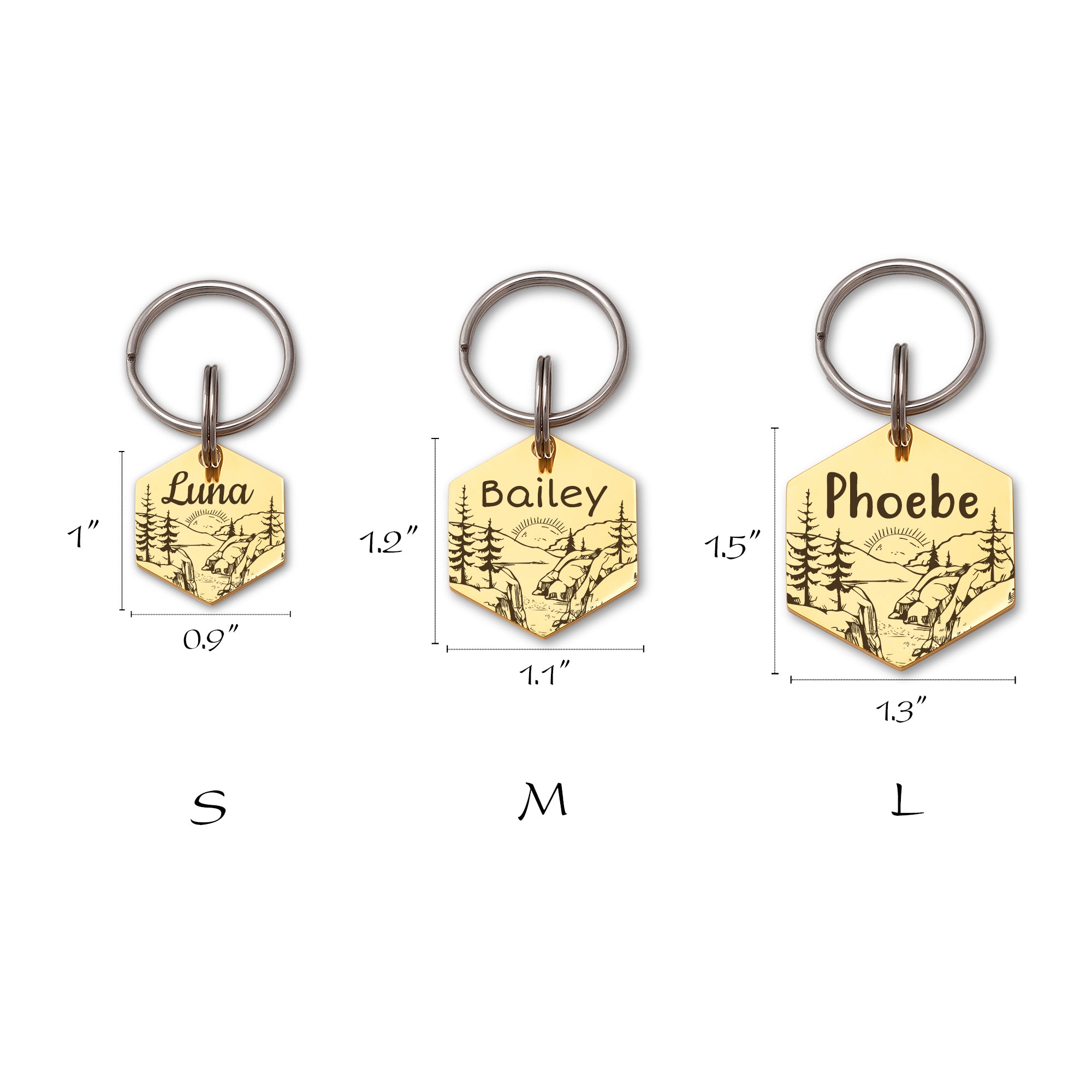 Personalized Mountain Sunrise Hexagon Shaped Pet ID Dog Tag for Cat or Dog