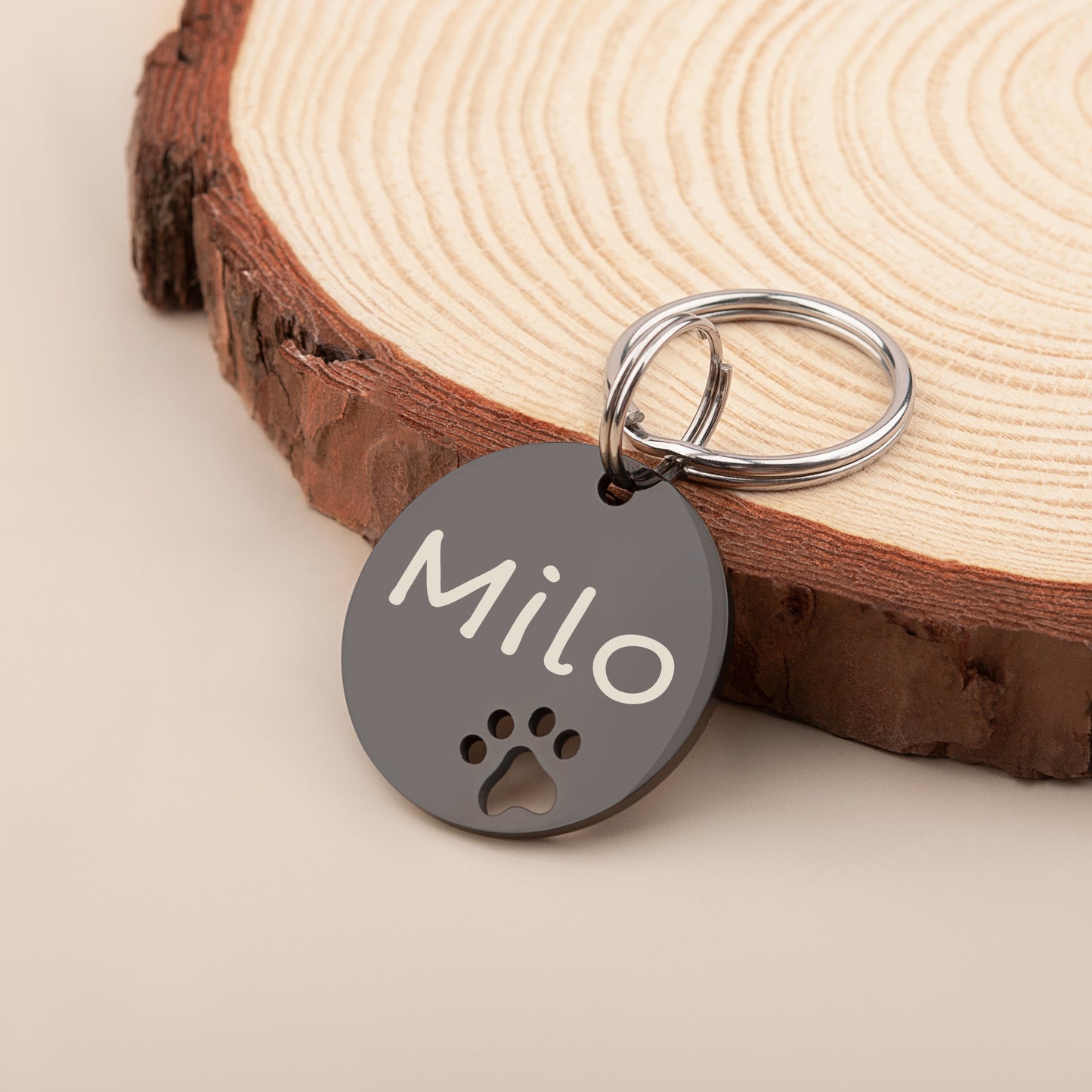 Round Shaped Paw Print Cut-Out Pet ID Dog Tag