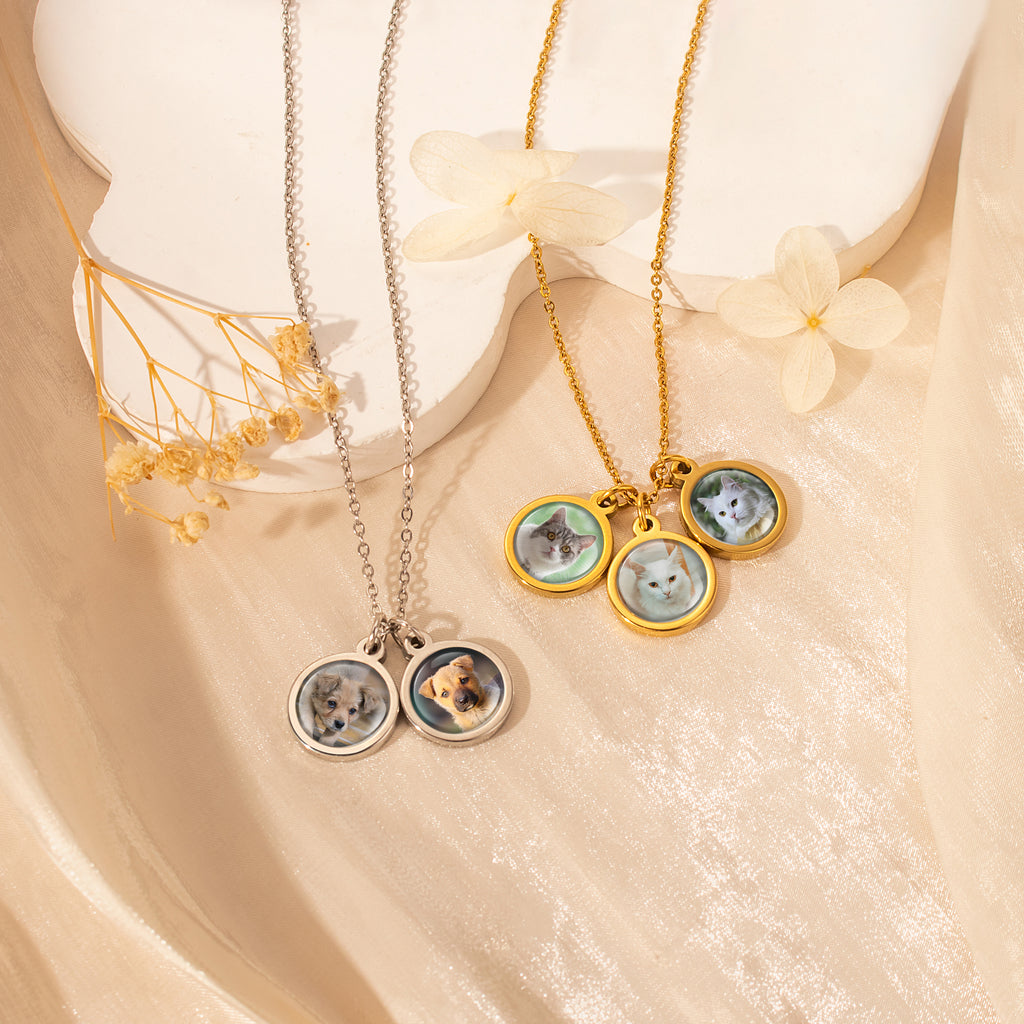 Round Pet Photo Necklace with Glass Dome Cab