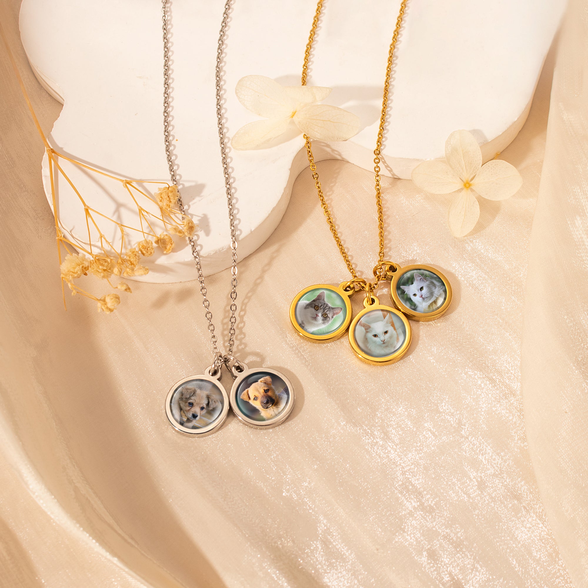 Round Pet Photo Necklace with Glass Dome Cab
