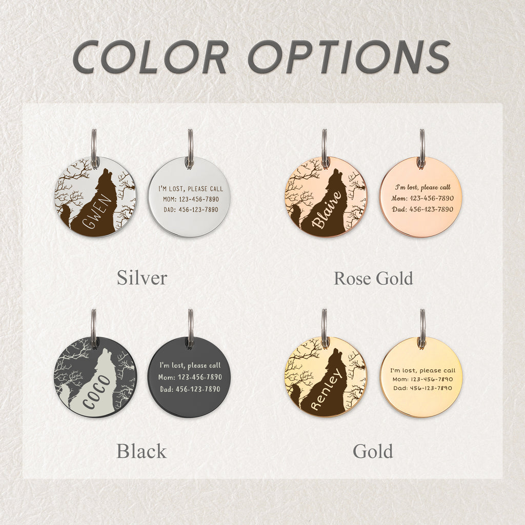 Howling Wolf Round Pet ID Dog Tag