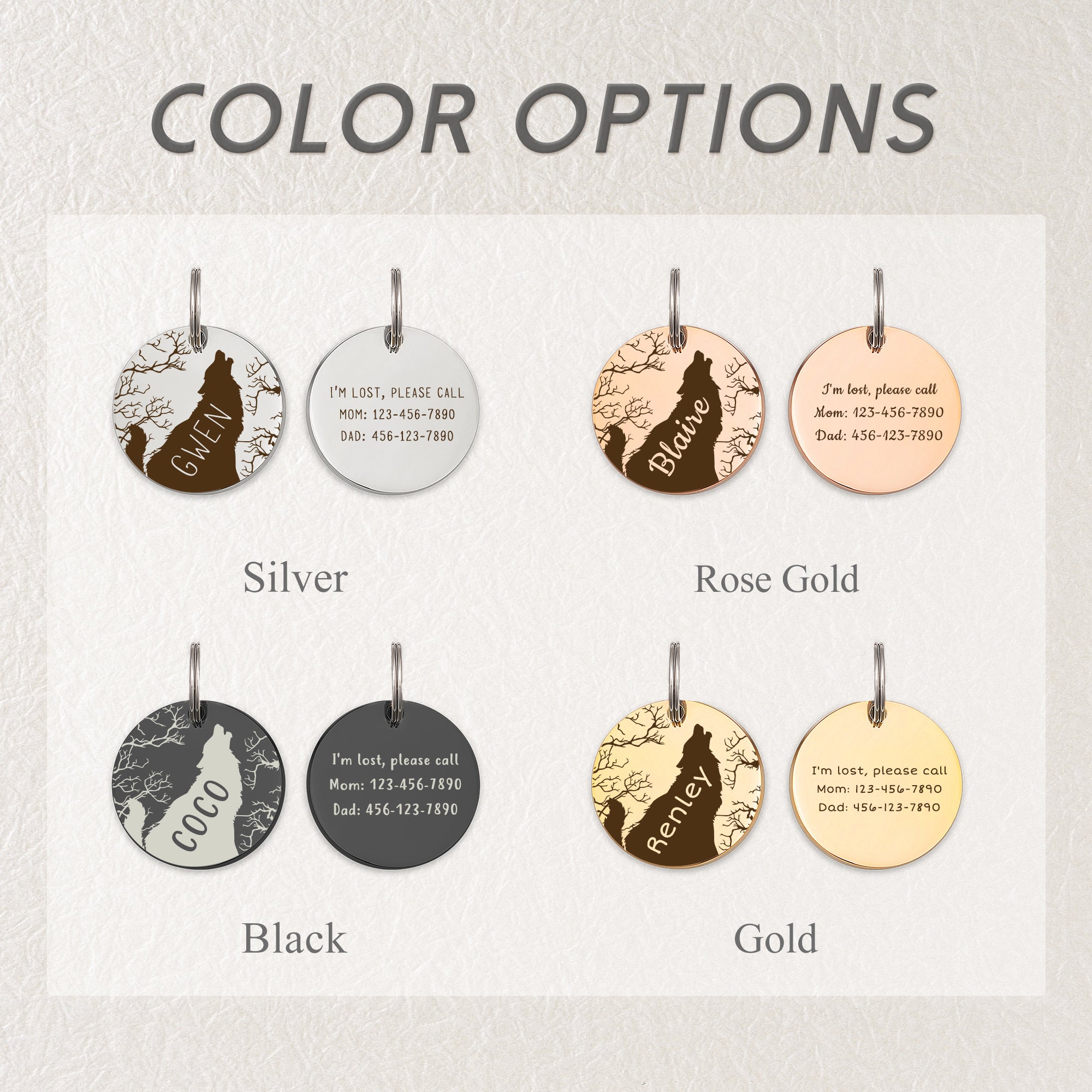 Howling Wolf Round Pet ID Dog Tag