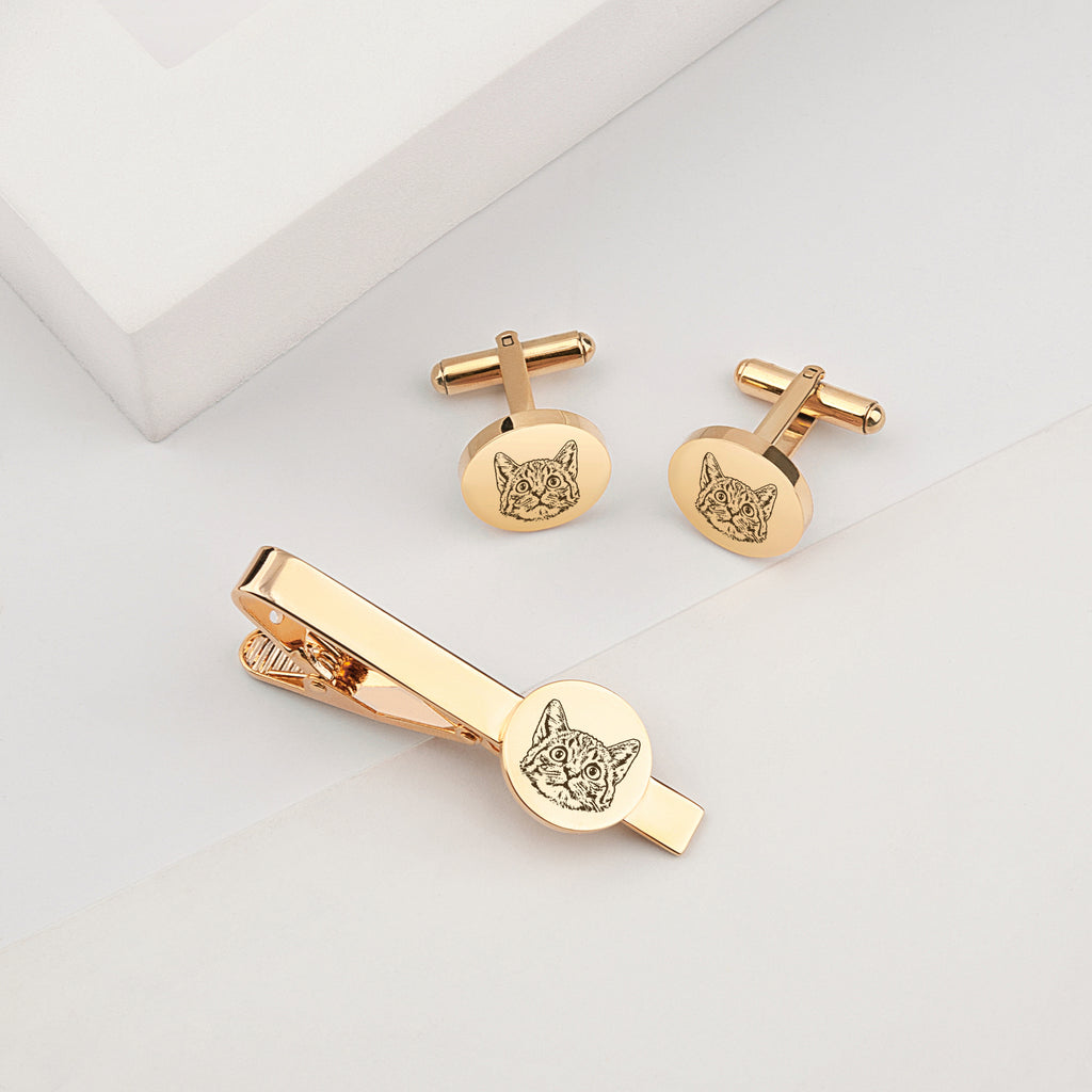 Pet Portrait Cuff Link and Tie Clip
