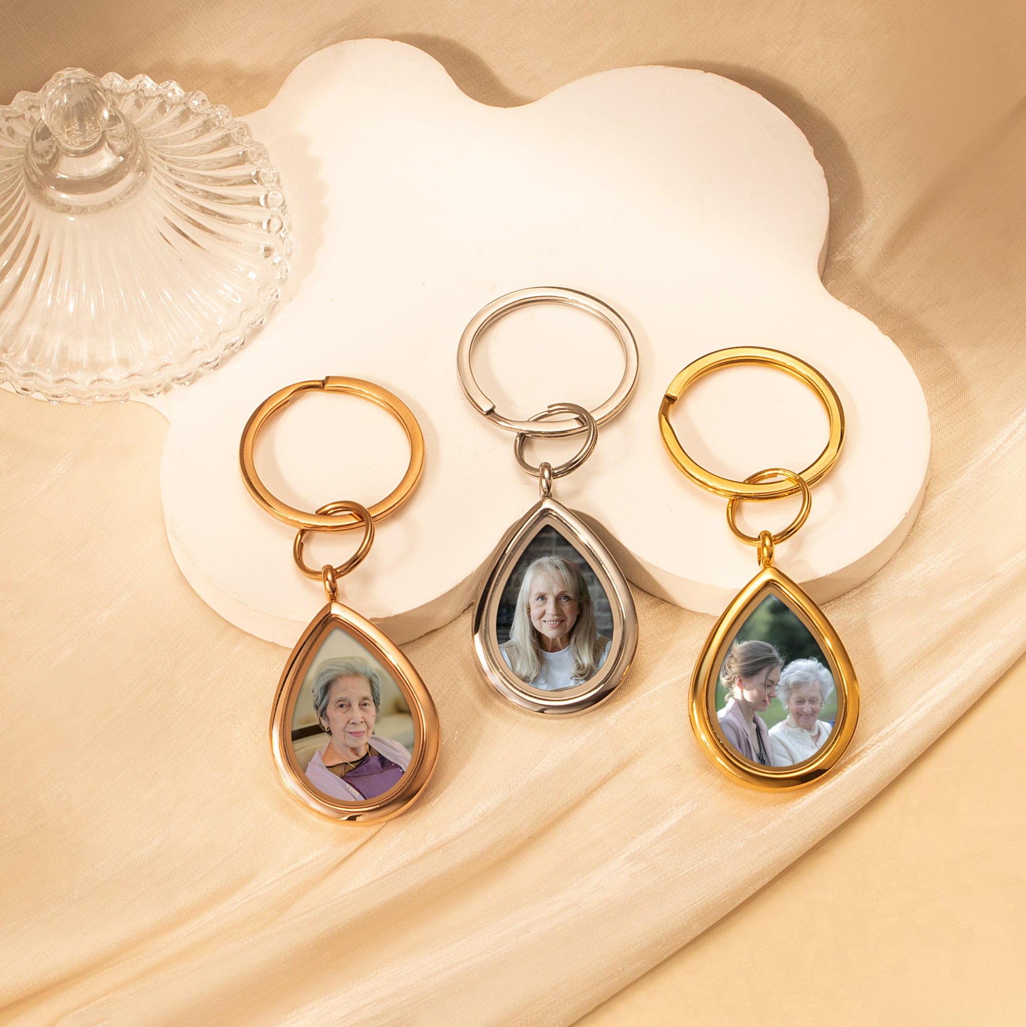 Glass Teardrop Photo Locket Memorial Keychain