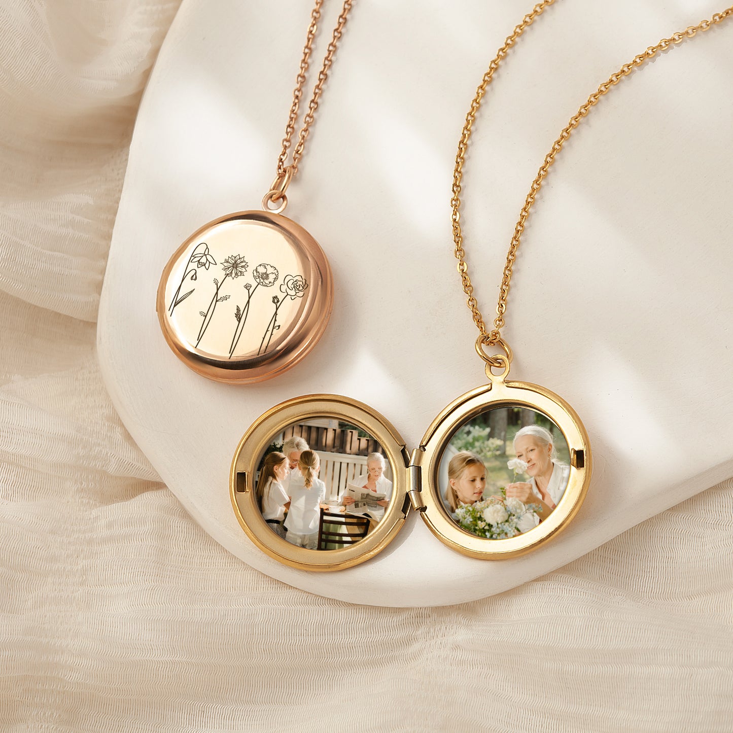 Custom 1-4 Flowers Photo Locket Necklace