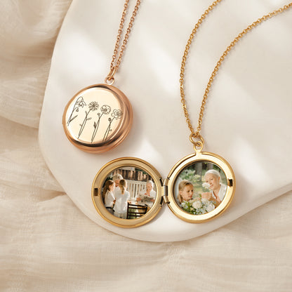 Custom 1-4 Flowers Photo Locket Necklace