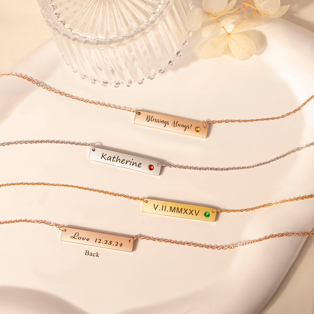 Birthstone Bar Name Necklace