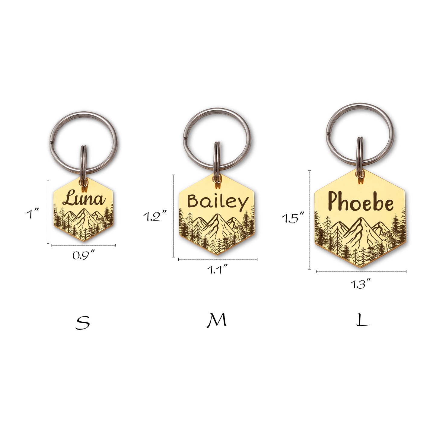 Personalized Mountain Peak Hexagon Shaped Pet ID Dog Tag for Cat or Dog