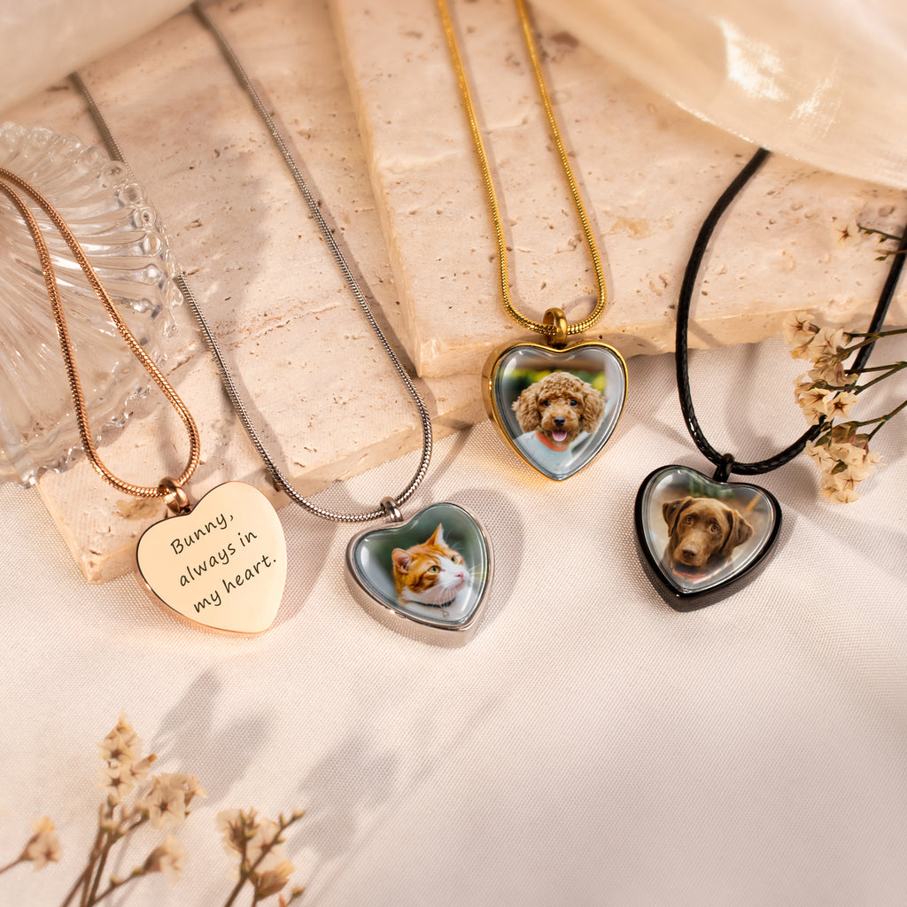 Heart Pet Memorial Ashes Holder Necklace with Photo