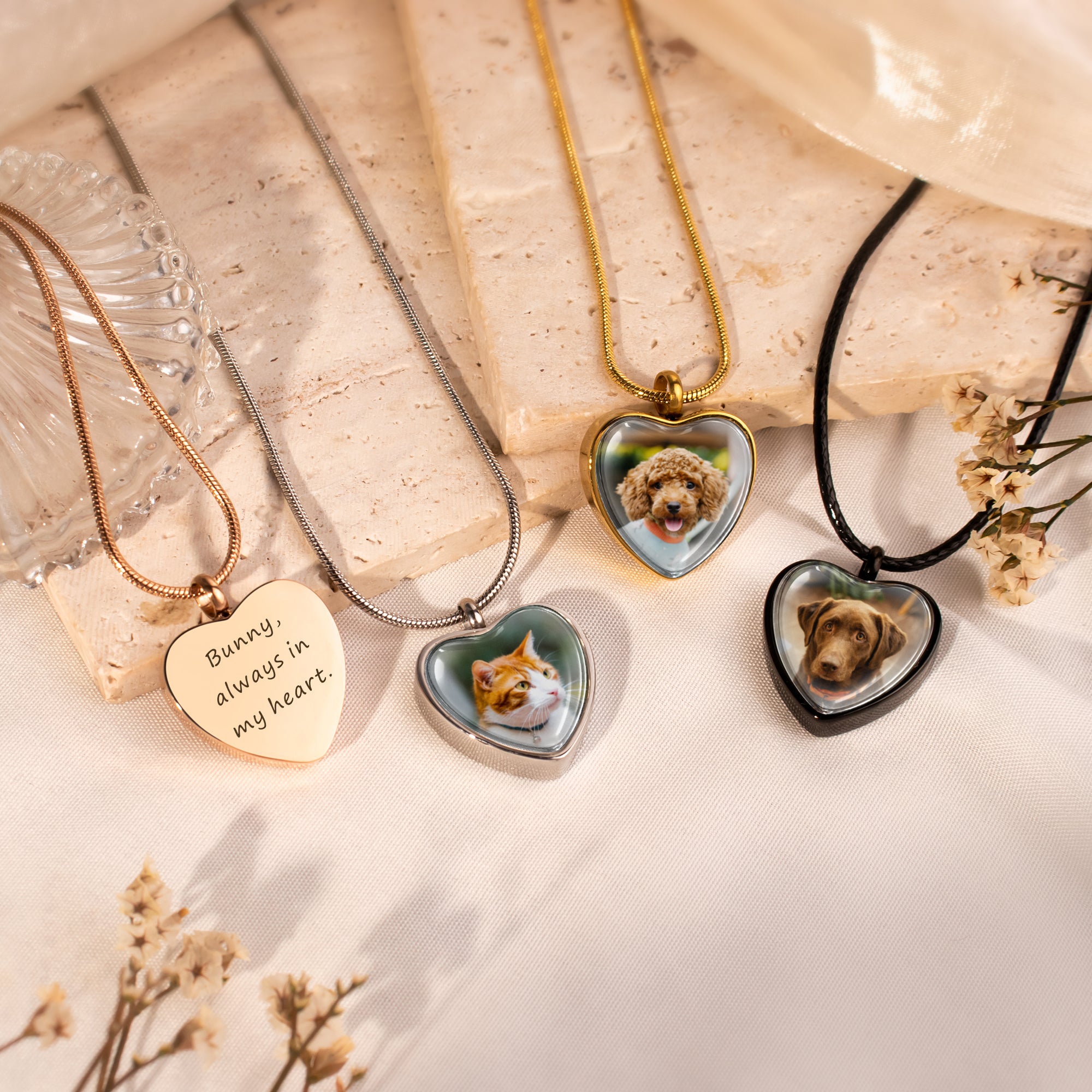 Heart Pet Memorial Ashes Holder Necklace with Photo