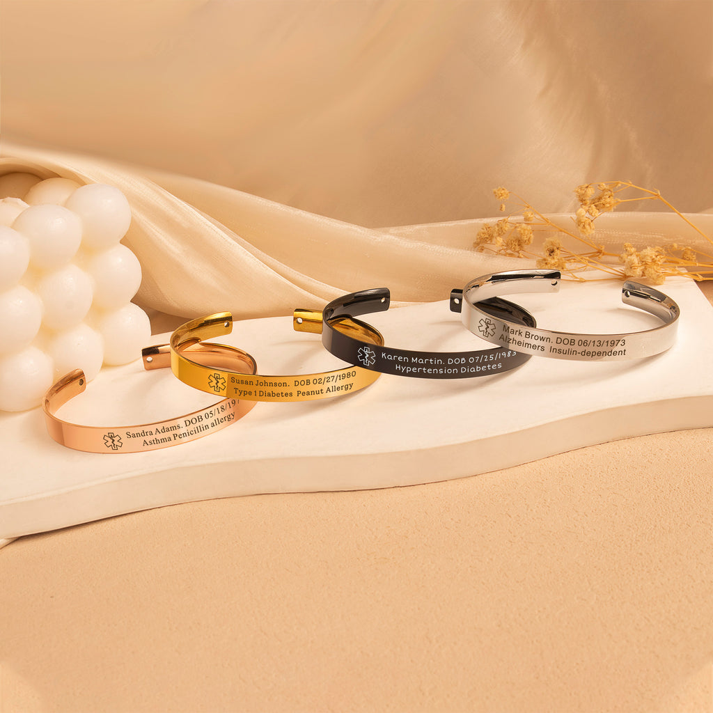 Medical Id Round Cuff Bangle