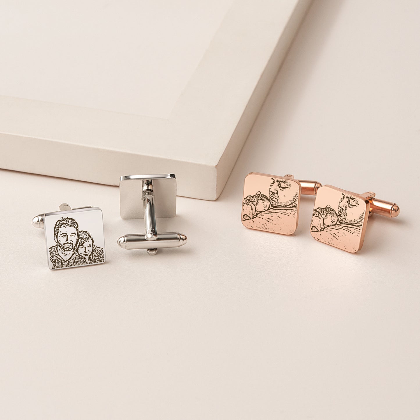 Custom People Portrait Wedding Square Cuff Links