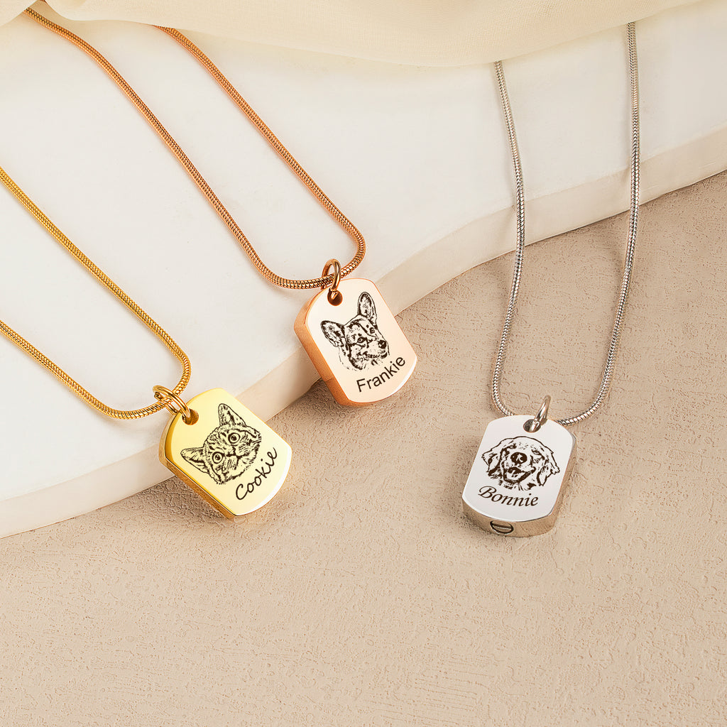 Pet Portrait Memorial Dog Tag Necklace