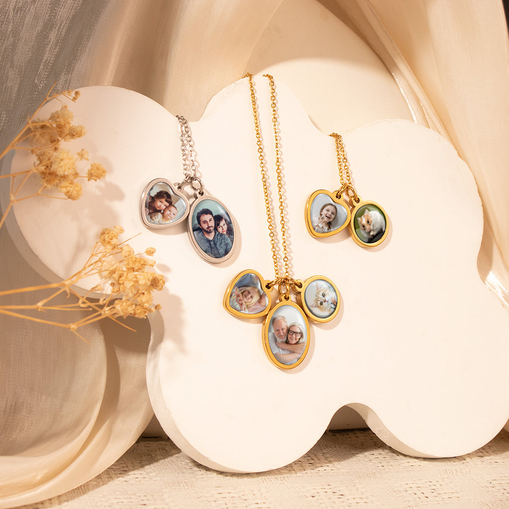 Multi-Shape Photo Necklace with Glass Dome Cab