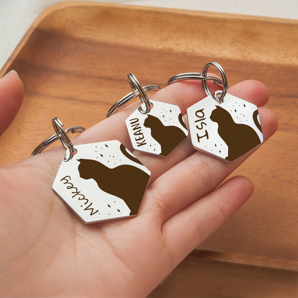 Hexagon Cat Stars Pet ID Dog Tag