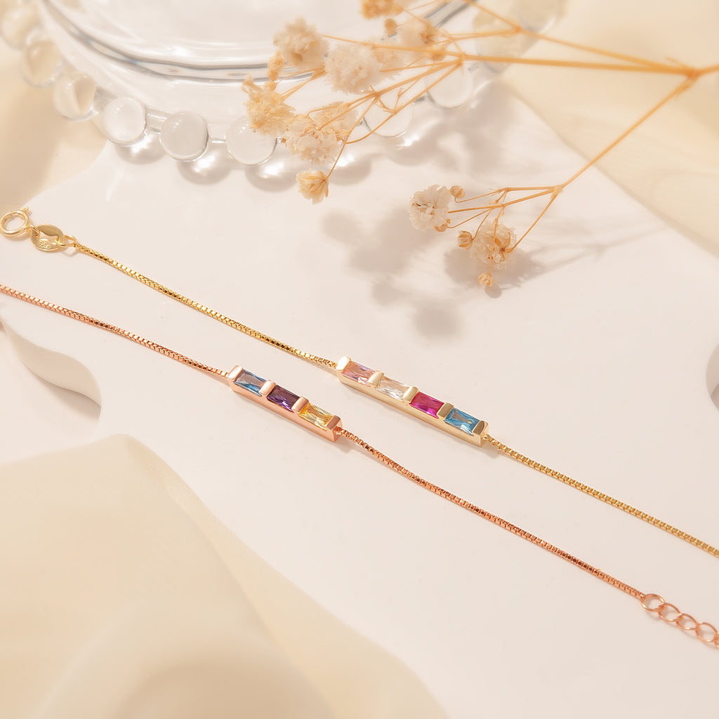 Sterling Silver Birthstone Baguette Bracelet